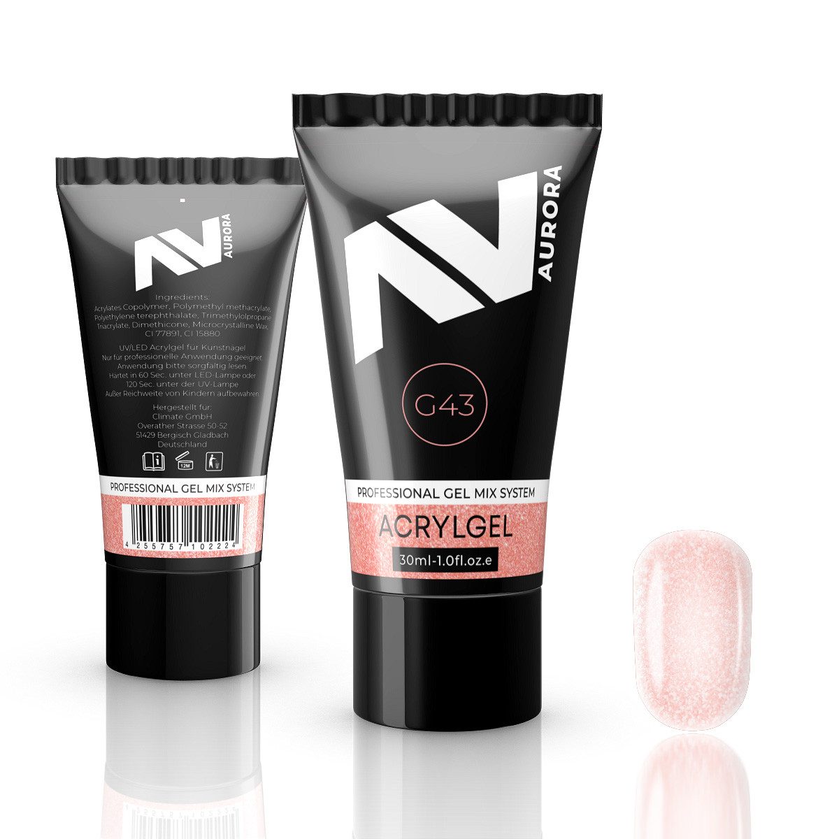Aurora Gel-Nagellack AURORA Acrylgel Peach Glitter G43 30ml, 1-tlg.