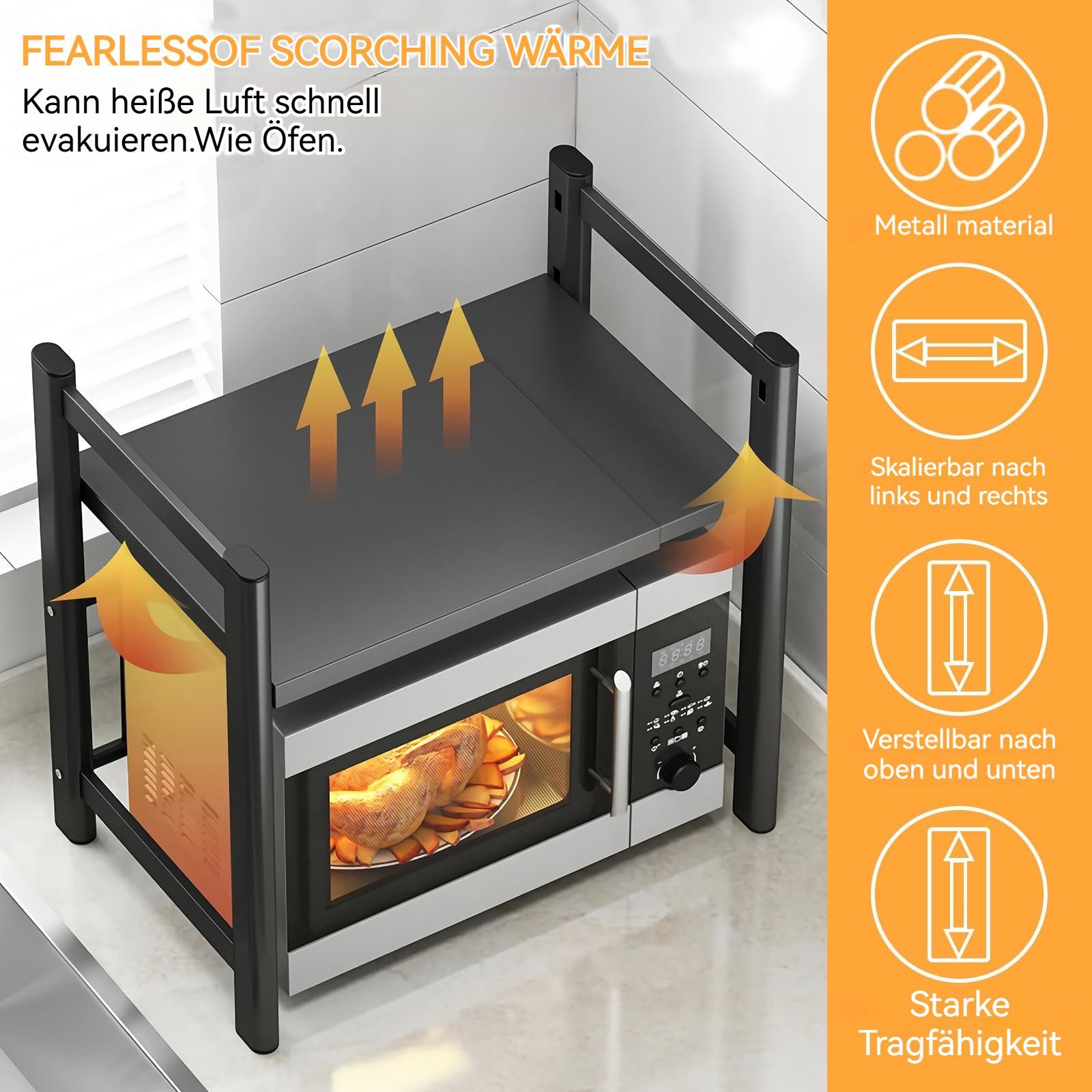 Rhein Beleuchtung Küchenregal Verstellbares Mikrowellenregal aus Karbonstah günstig online kaufen