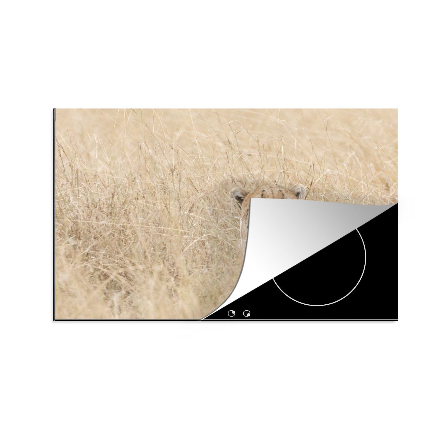 MuchoWow Herdblende-/Abdeckplatte Leopard - Gras - Tarnung, Vinyl, (1 tlg), 81x52 cm, Induktionskochfeld Schutz für die küche, Ceranfeldabdeckung
