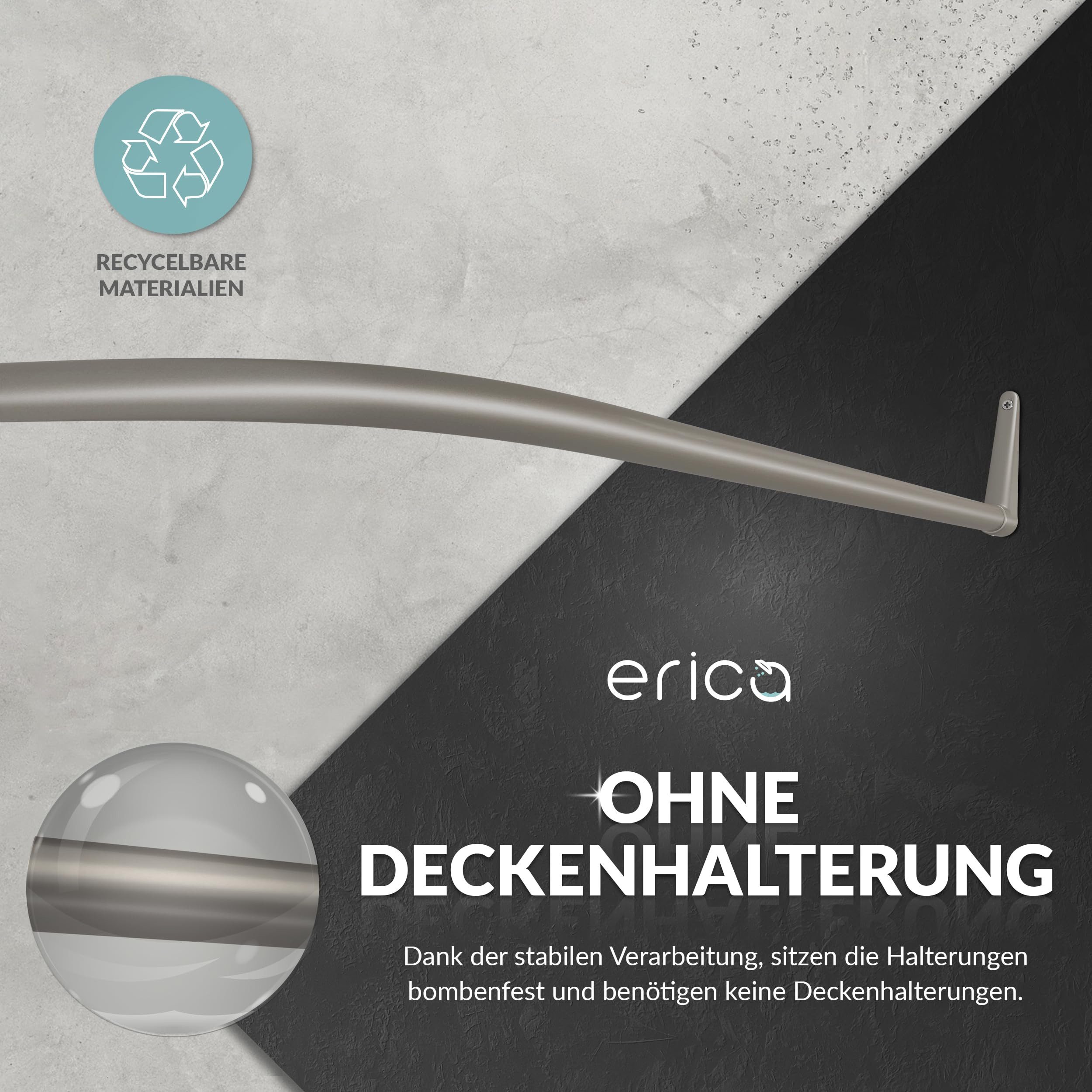 Erica Duschvorhangstange Winkelstange Dusche 85x95x85 cm, Duschstange für Vorhang, Pulverbeschichteter Stahl, 100% Rostfrei – Bild 4 von 5