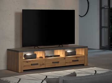 Furn.Design Lowboard Follow (TV Unterschrank in Artisan Eiche mit grau, 180 x 43 cm), auch für große Flat-TV