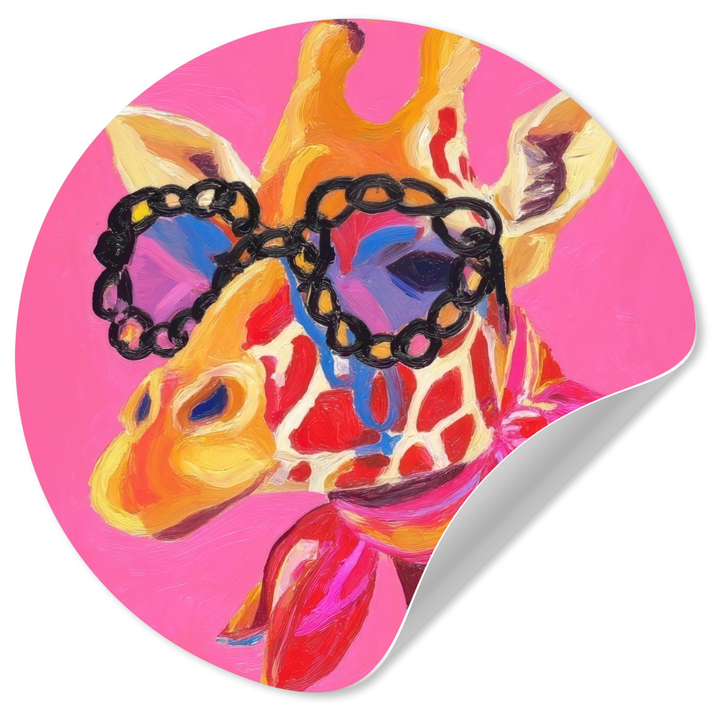 MuchoWow Wandsticker Giraffe - Rosa - Brille - Halstuch (1 St), Tapetensticker Selbstklebend, Wandbild Wohnzimmer, 80x80 cm