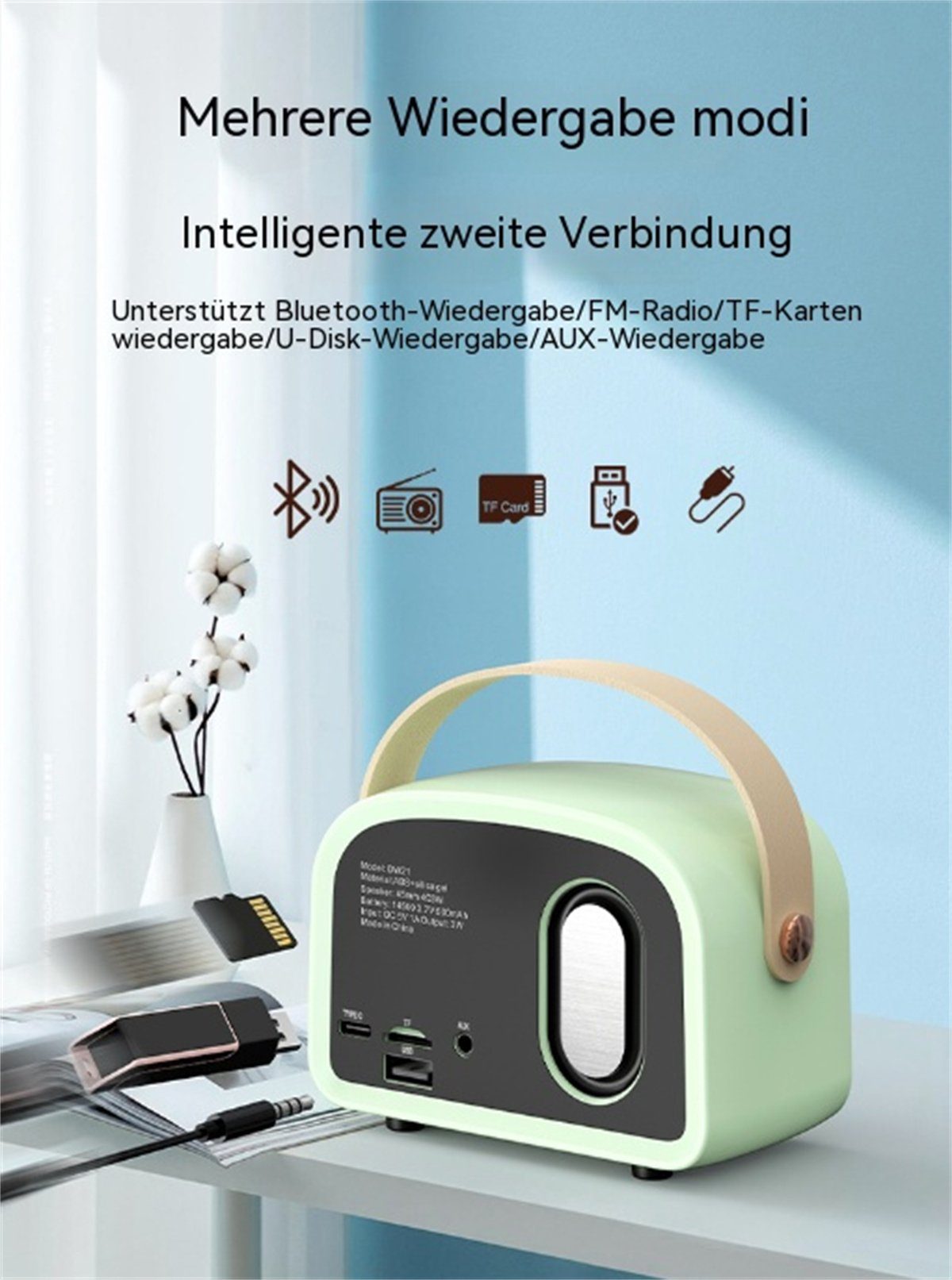 carefully Party-Lautsprecher Mini-Außen- Bluetooth-Lautsprecher Grün Tragbarer selected Retro-Bluetooth-tragbarer und