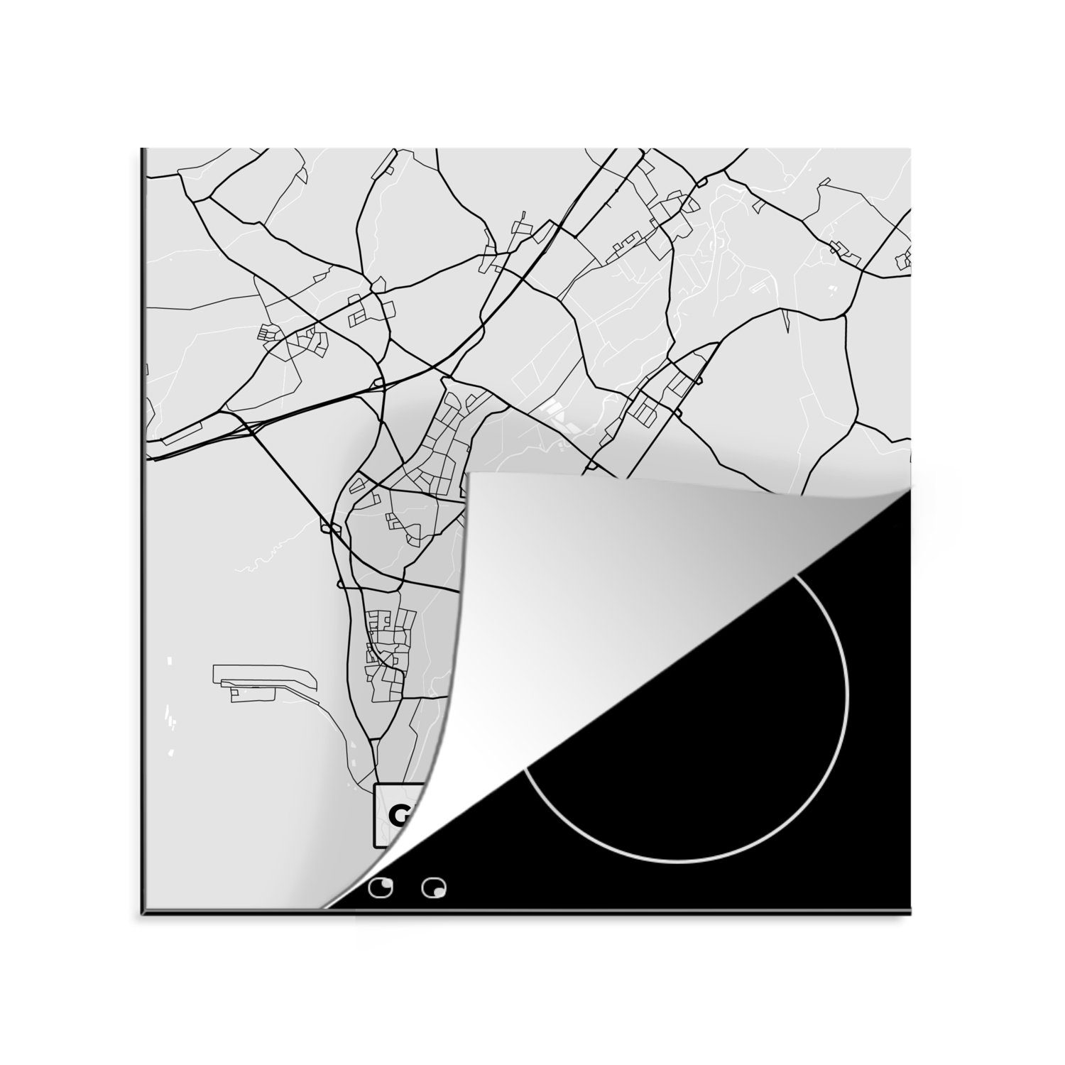 MuchoWow Herdblende-/Abdeckplatte Karte - Grevenbroich - Stadtplan - Deutschland - Karte, Vinyl, (1 tlg), 78x78 cm, Ceranfeldabdeckung, Arbeitsplatte für küche