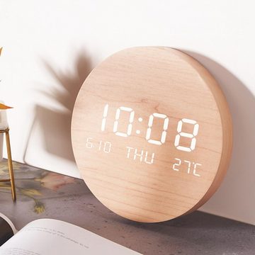Silberstern Wanduhr LED, creative and fashionable silent wall clock (Mit LED-Anzeige, ideal für die Innendekoration (Massivholzfarbe)