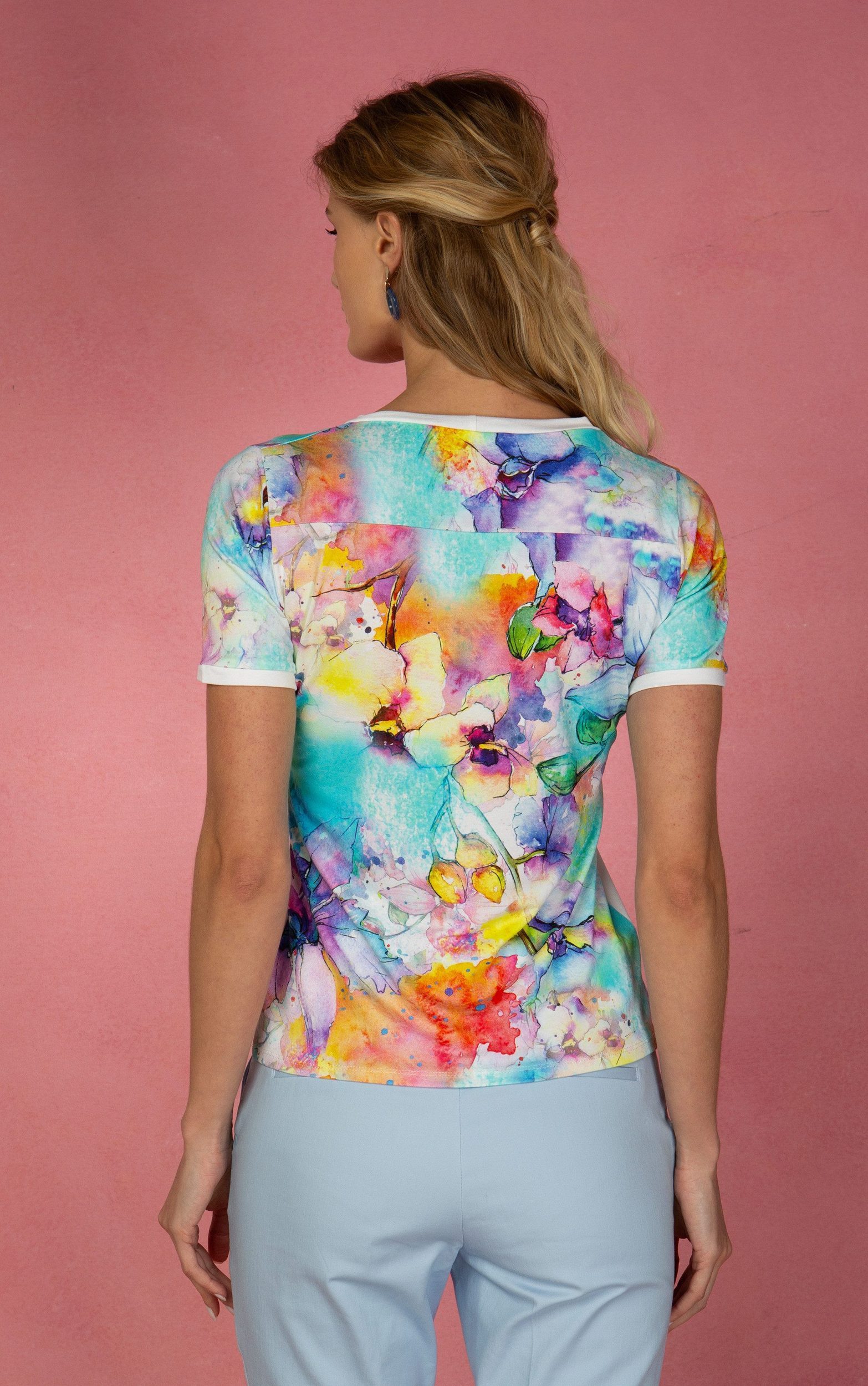 Passioni Print-Shirt Sommer-T-Shirt mit platziertem Aquarell-Blumendruck günstig online kaufen