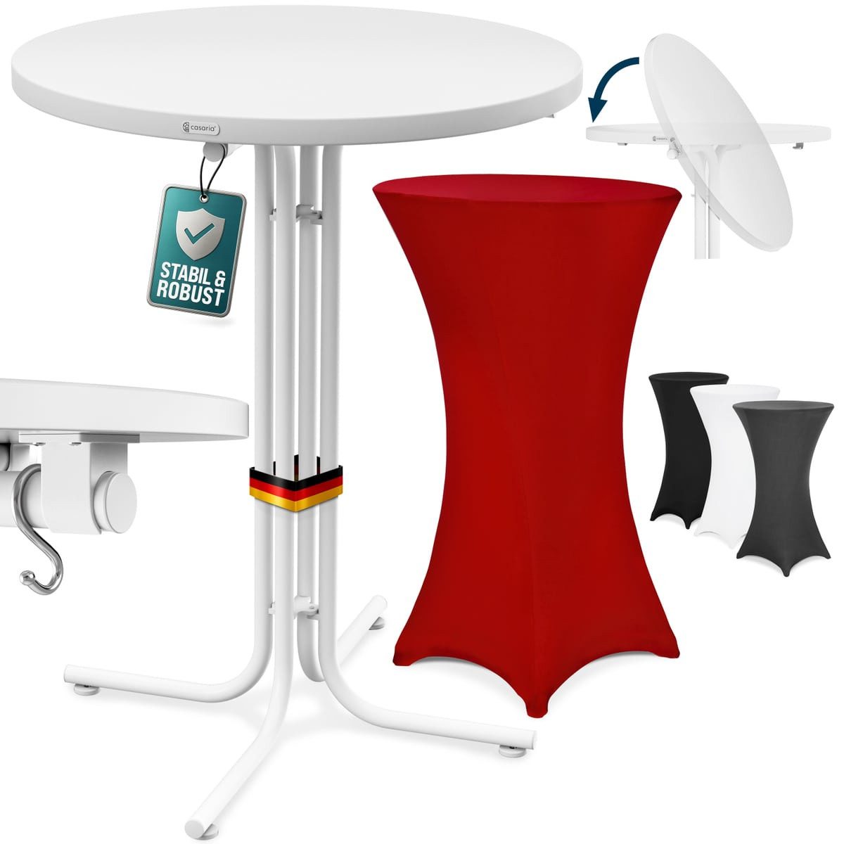 Casaria Stehtisch, Klappbar mit Husse Rot 70cm Hochtisch Rund Partytisch Outdoor