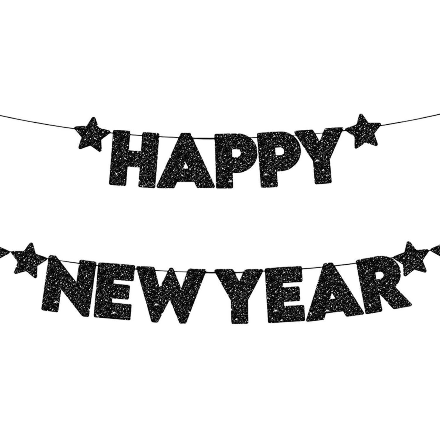 LuxusKollektion Girlande Girlande Silvester 2026 Glitter Schwarz