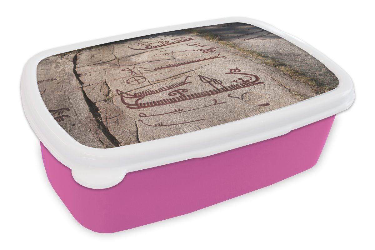 MuchoWow Lunchbox Gemälde von Wikingern, Kunststoff, (2-tlg), Brotbox für Erwachsene, Brotdose Kinder, Snackbox, Mädchen, Kunststoff rosa