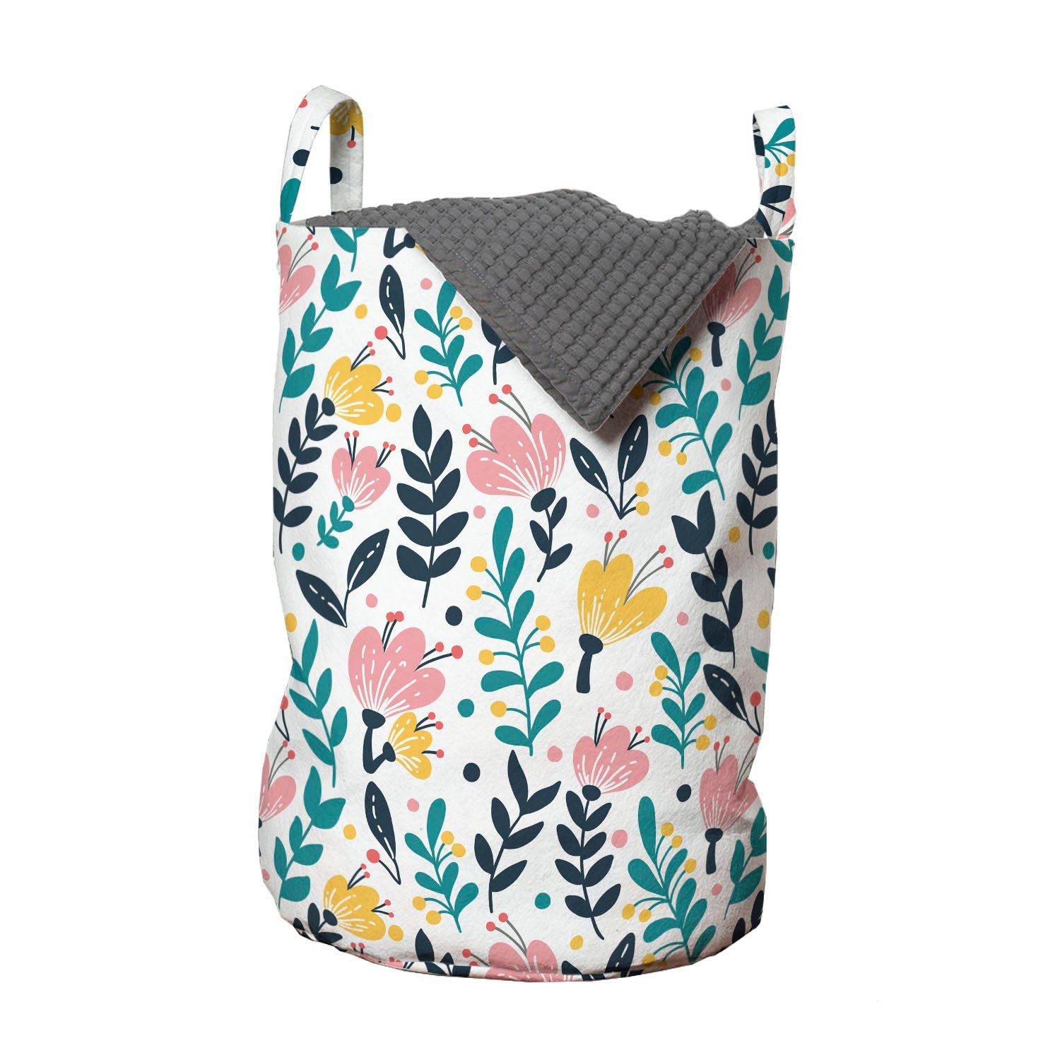 Abakuhaus Wäschesäckchen Wäschekorb mit Griffen Kordelzugverschluss für Waschsalons, Blumen Botanischer Flora Frühlings-Kunst
