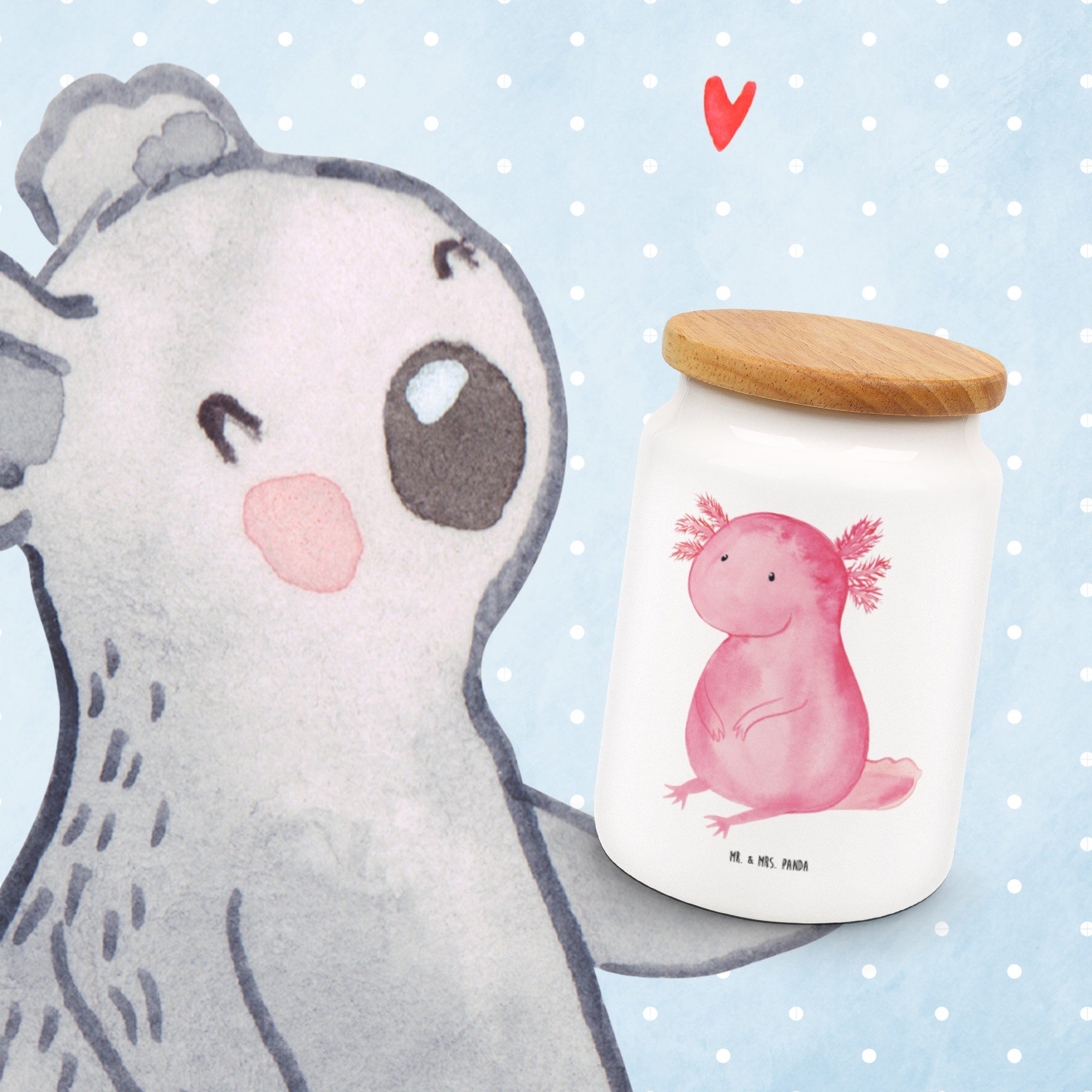 Mr. & Mrs. Panda Vorratsdose - - Axolotl Keramik, Keramikdose, Molch, Lecke, Weiß Geschenk, Freundin, (1-tlg) Liebe