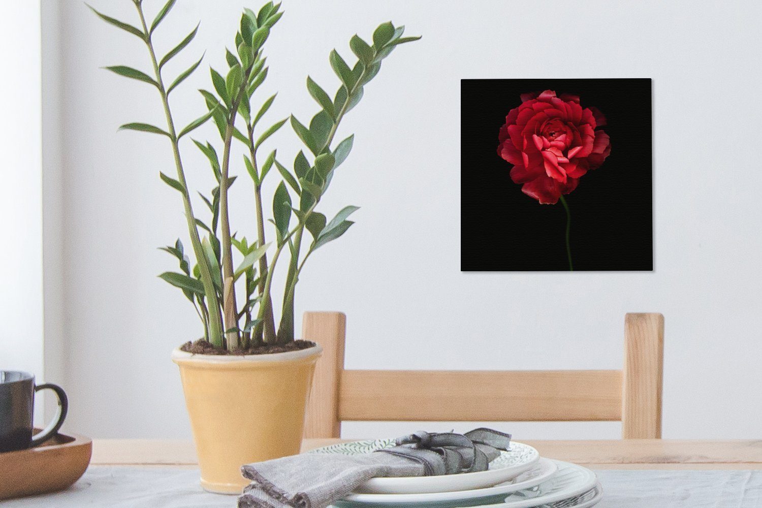 mit rote Leinwand St), schwarzem OneMillionCanvasses® Leinwandbild Butterblume (1 für Eine Wohnzimmer Hintergrund, Schlafzimmer Bilder