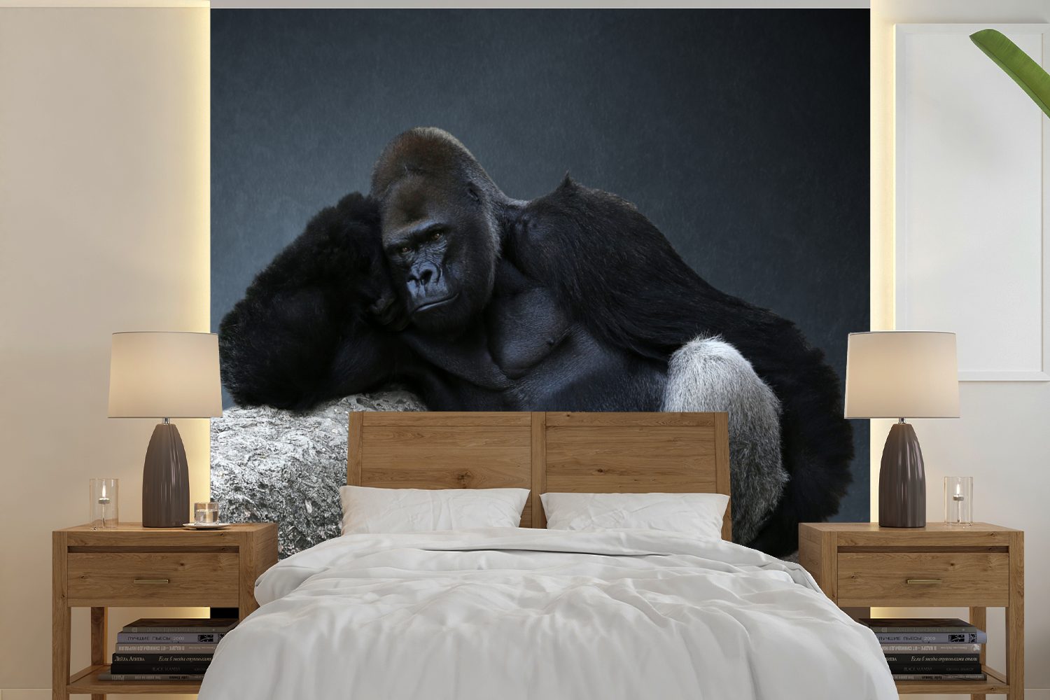 Schlafzimmer, (5 oder Gorilla auf Fototapete St), Matt, bedruckt, Wandtapete Wohnzimmer Tapete Vinyl für Felsen, entspannt einem MuchoWow