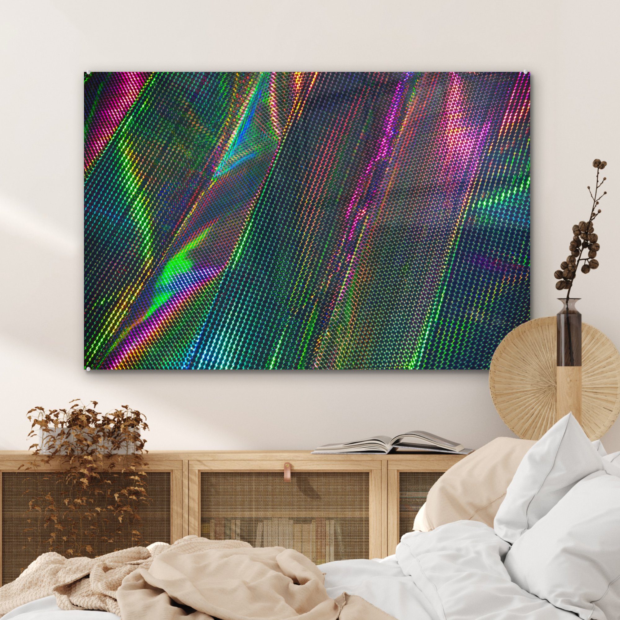 MuchoWow auf Acrylglasbilder Schlafzimmer Wohnzimmer Acrylglasbild (1 Oberfläche, silberner & St), Regenbogenlicht