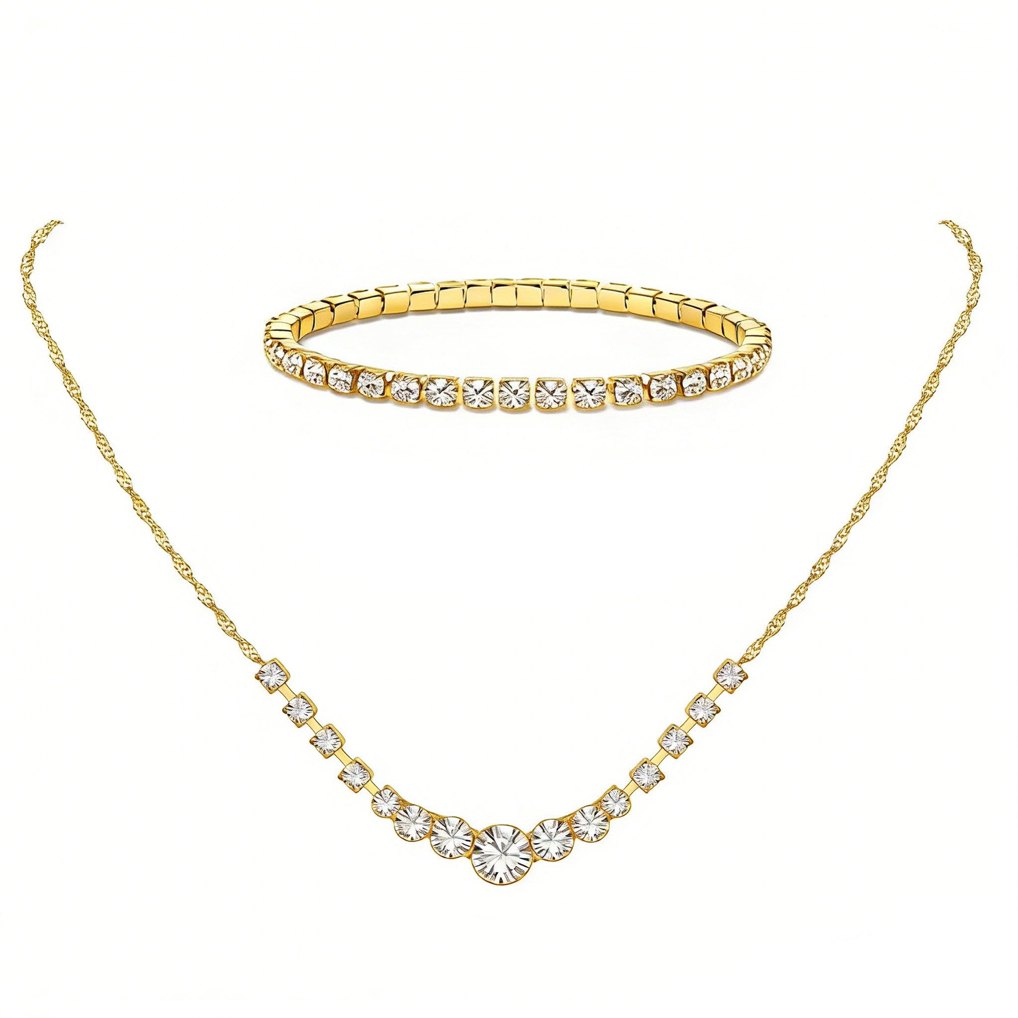 Zaewry Schmuckset Modisches Strass-Halsketten und Armband-Schmuckset (2-tlg), 2-teiliges Damen-Schmuckset