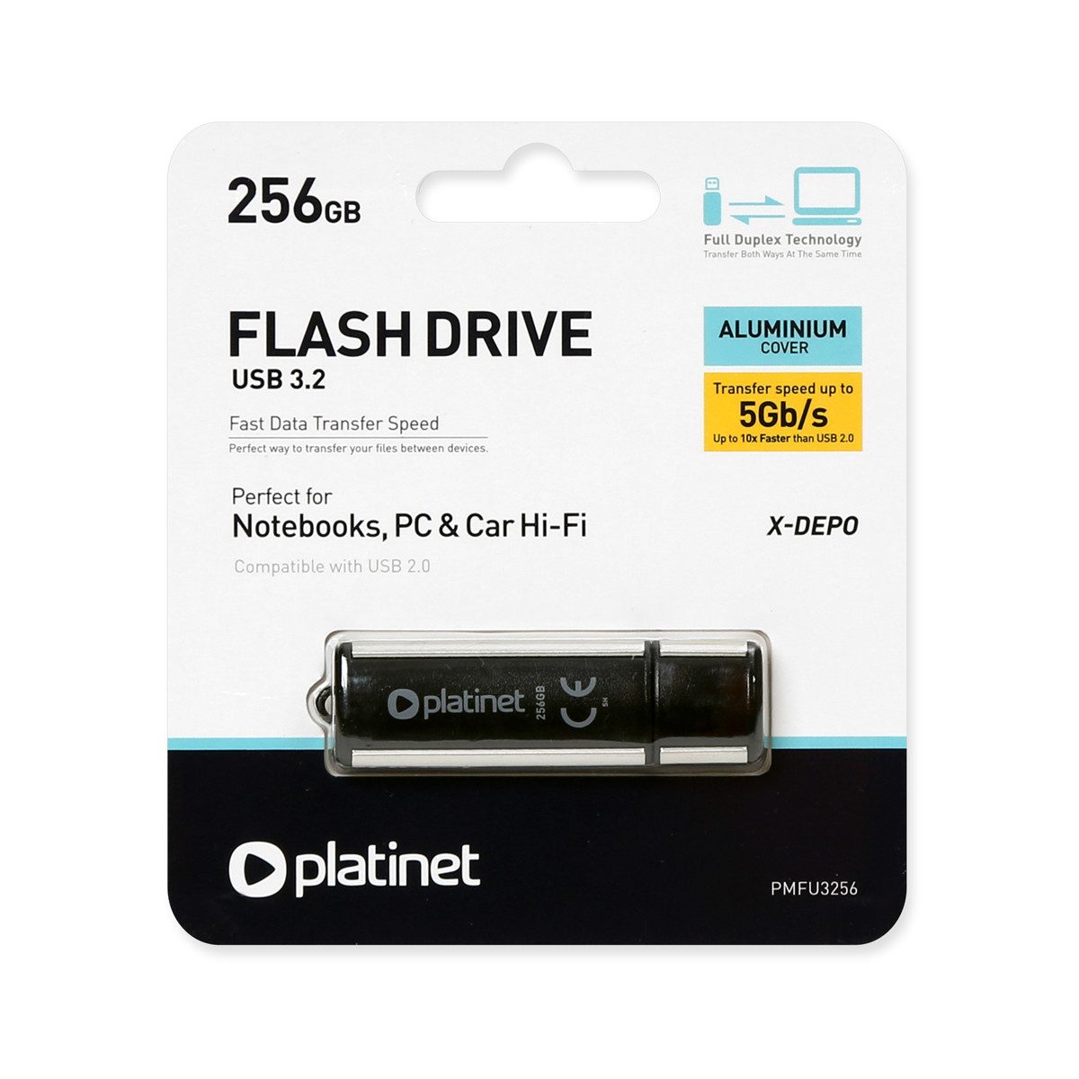 Platinet PMFU3256 USB-Stick (USB USB 3.0, 256 GB USB Stick mit Passwortschutz)