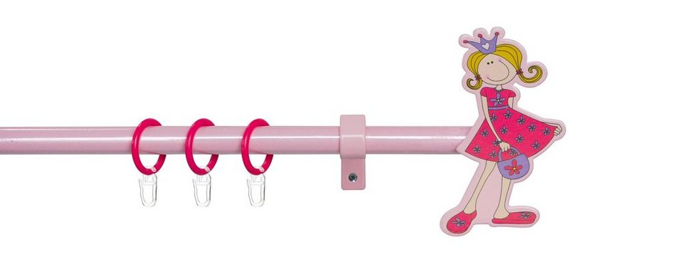 Gardinenstange Prinzessin, Good Life, Ø 16 mm, 1-läufig, ausziehbar, mit  Bohren, verschraubt, Metall, pink-rosé, pro ca. 12 cm ist ein Ring im  Lieferumfang enthalten