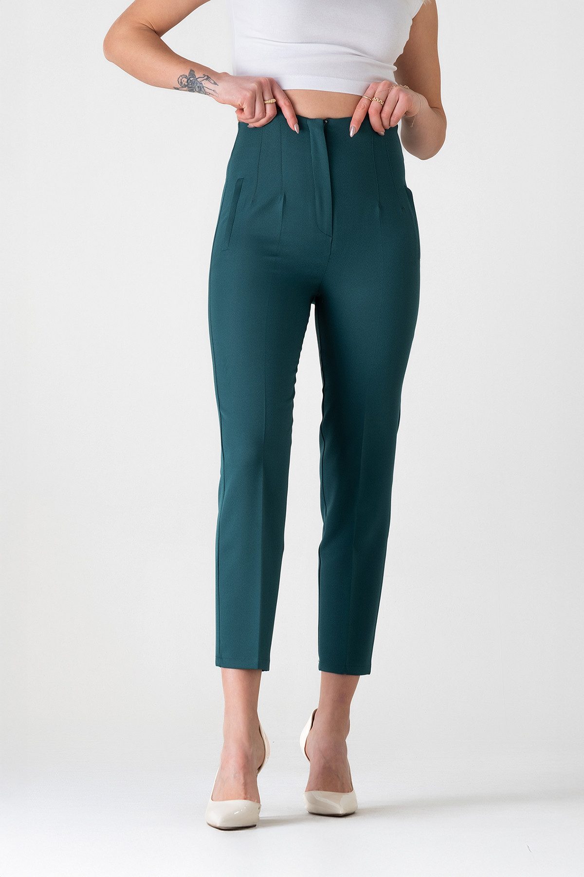 fashionshowcase Bügelfaltenhose Damen Hose Elegant Slim Fit Stretch mit V-D günstig online kaufen