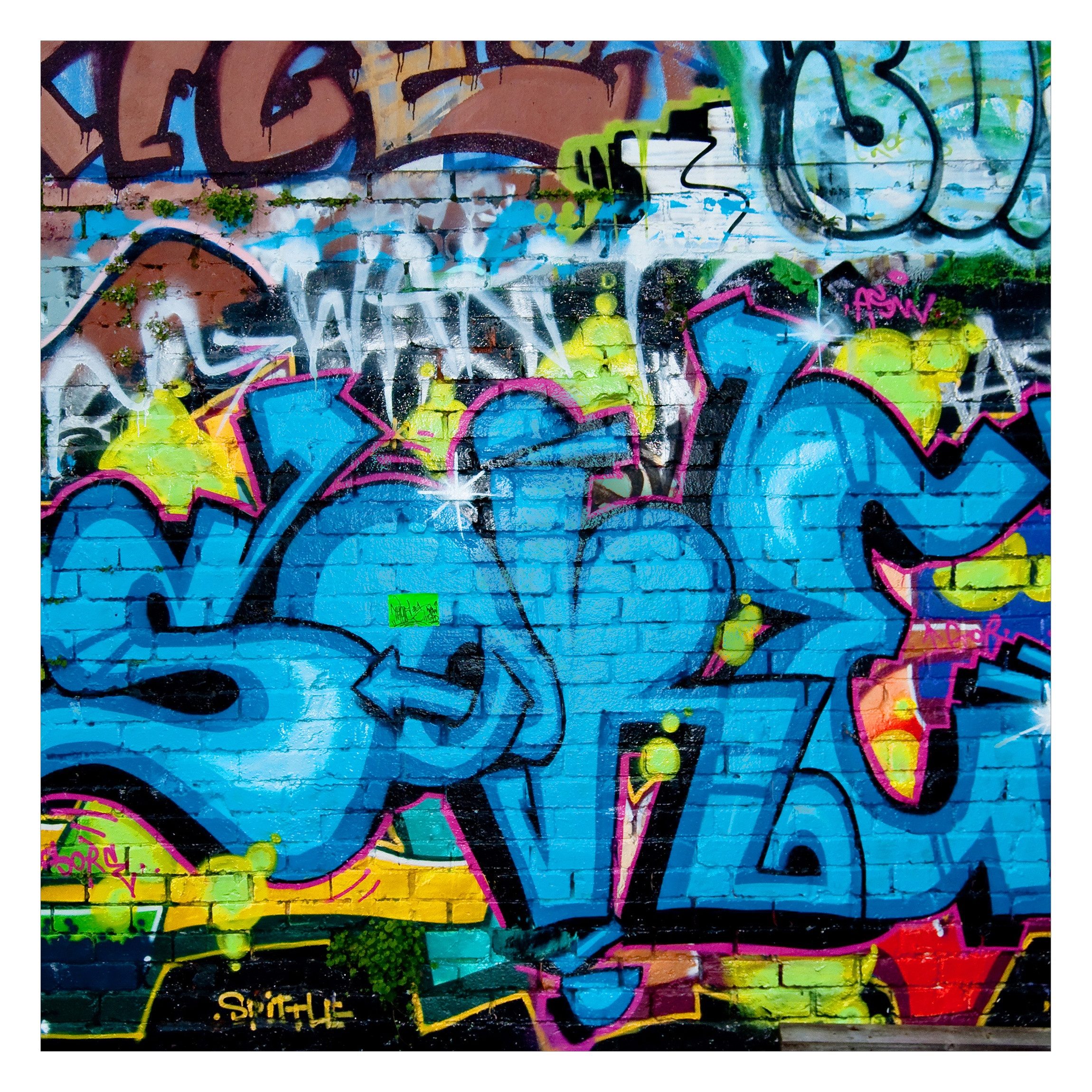 Bilderdepot24 Mustertapete Graffiti Optik Graffitiwand Backstein Ziegel Modern Street Art, Glatt, Matt, (Vliestapete inkl. Kleister oder selbstklebend), Jugendzimmer Flur Büro Wohnzimmer Fototapete Vliestapete Wandtapete