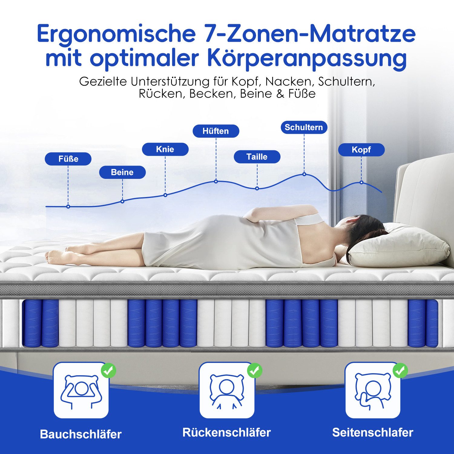 Taschenfederkernmatratze Matratze,7 Zone Federkernmatratze,Matratze 90x200/ günstig online kaufen