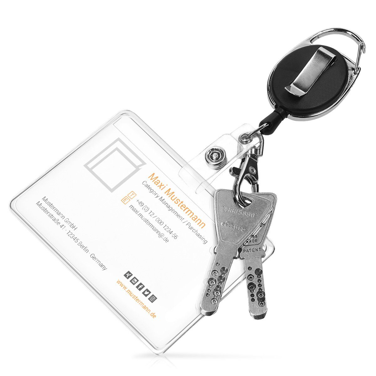 ausziehbar - Schlüsselanhänger Schwarz Karabiner mit Ausweis Schlüsselanhänger Clip kwmobile - Jojo