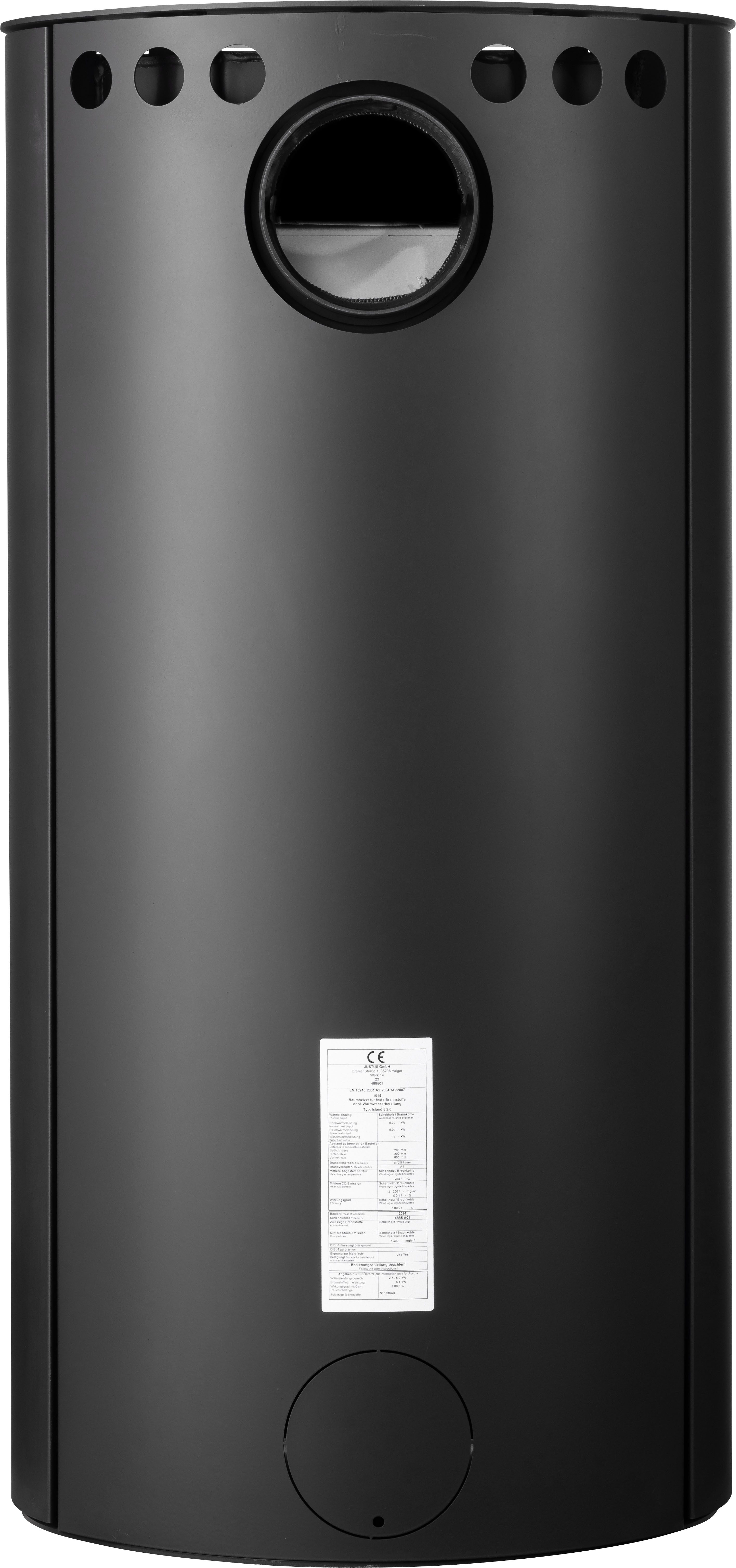 JUSTUS Kaminofen Island 5 2.0, 5 kW, Zeitbrand