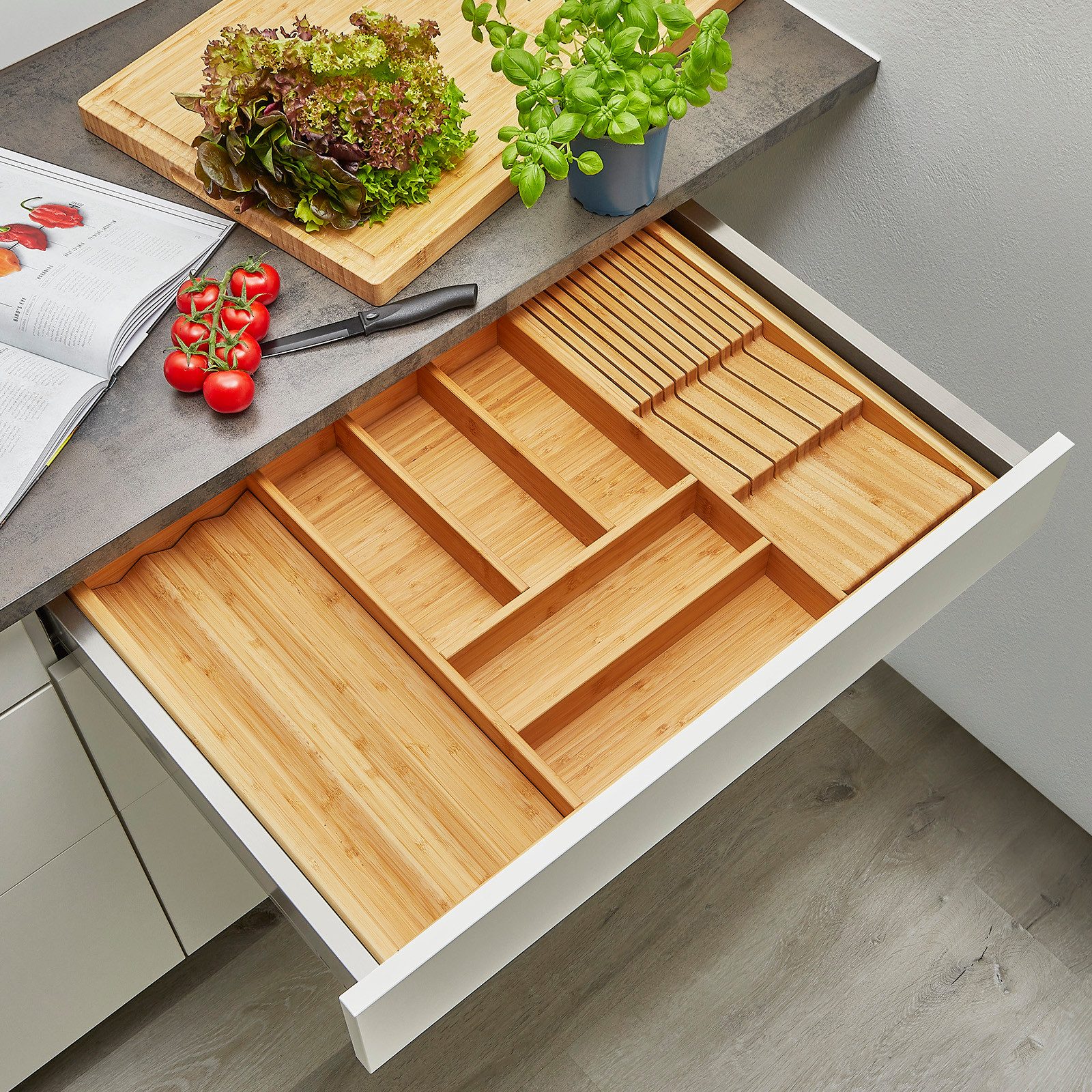 SO-TECH® Besteckeinsatz Orga-Box-1 BAMBUS Besteckeinsatz für Schubkästen mit 500 mm, 7 Fächer, für Blum Tandembox / Antaro Schublade 80cm Schrankbreite – Bild 3 von 5