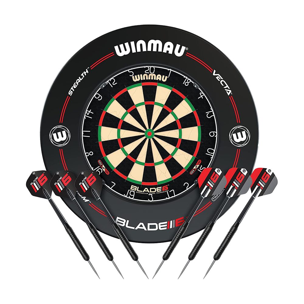 mit 2 Set Winmau Surround Sets Dartscheibe Darts und Blade 6 6 Blade Winmau