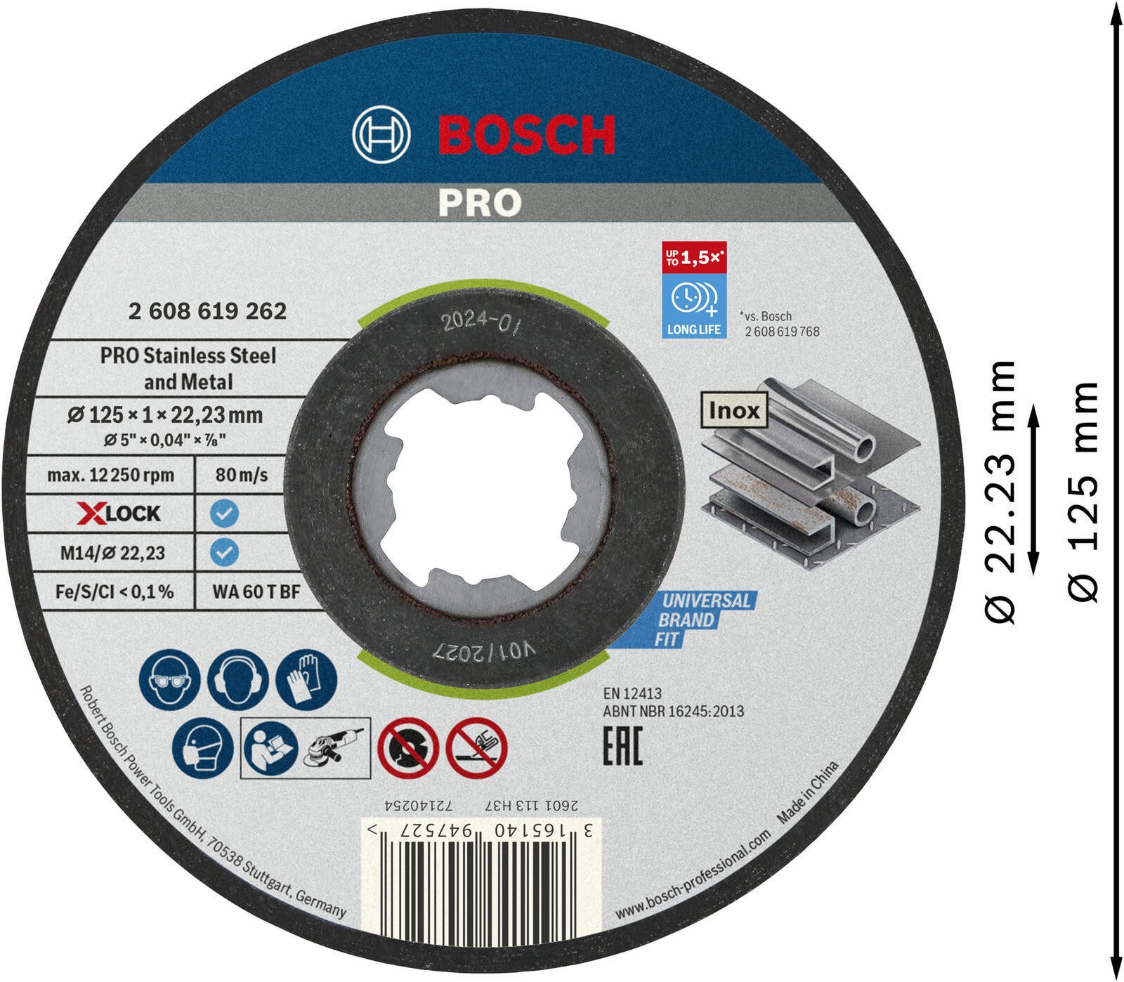 BOSCH Trennscheibe BoschXLOCK10xStand.InoxTrenns.