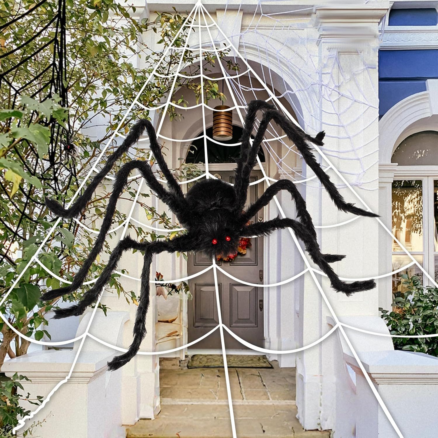 JOYIN Hängedekoration JOYIN Halloween Riesiges Spinnennetz mit 150 cm Riesenspinne, 5 x 4,8 – Bild 2 von 5