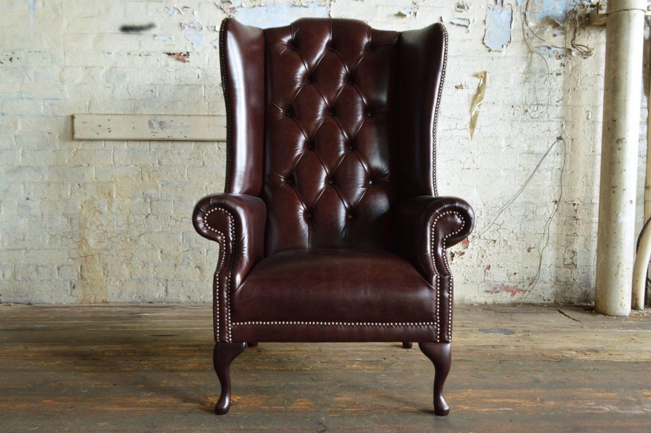 Ohrensessel Chesterfield Ledersessel für Fernsehen und Entspannung