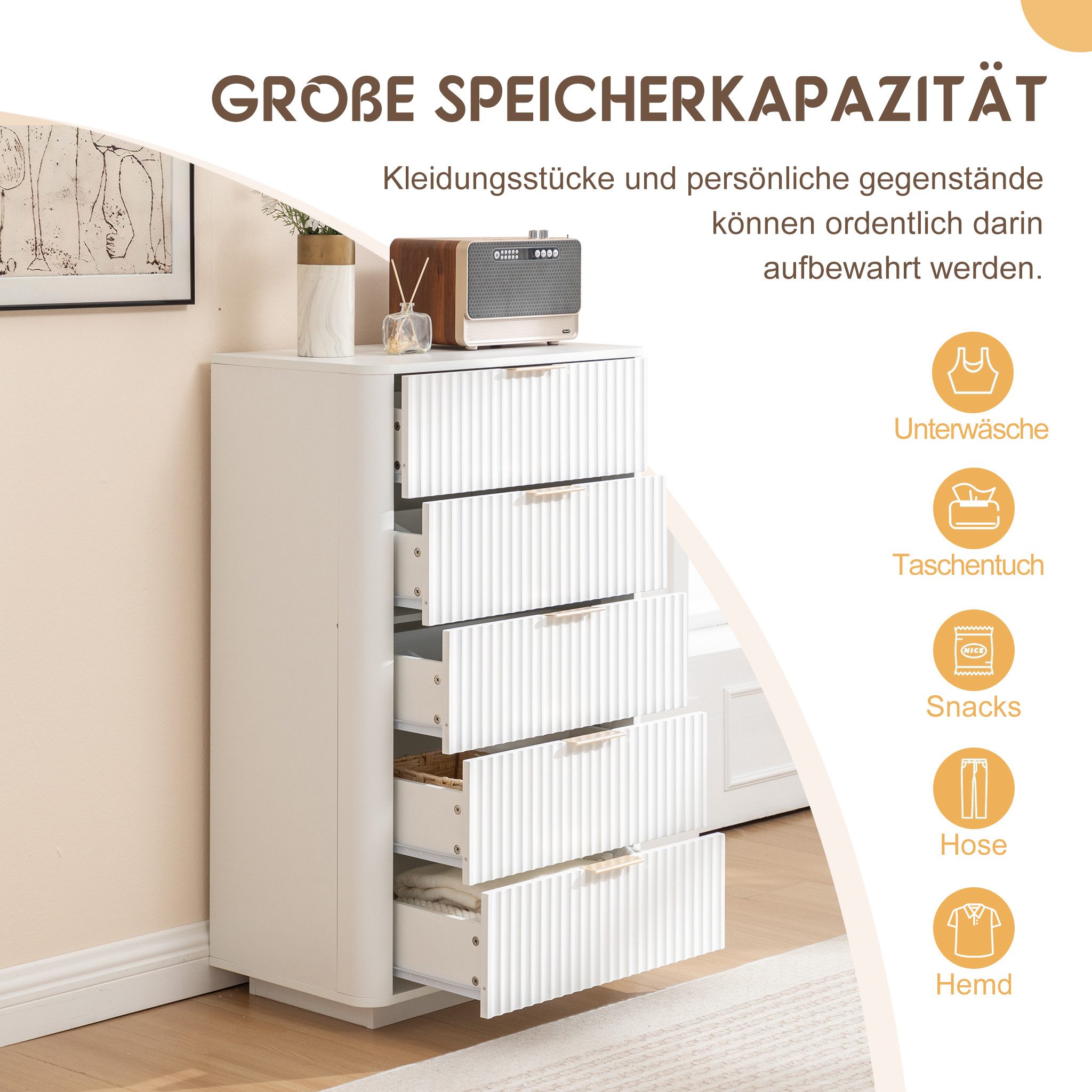 Thanaddo Sideboard Moderner weißer Aufbewahrungsschrank/Nachttisch mit Metallgriffen – Bild 4 von 5