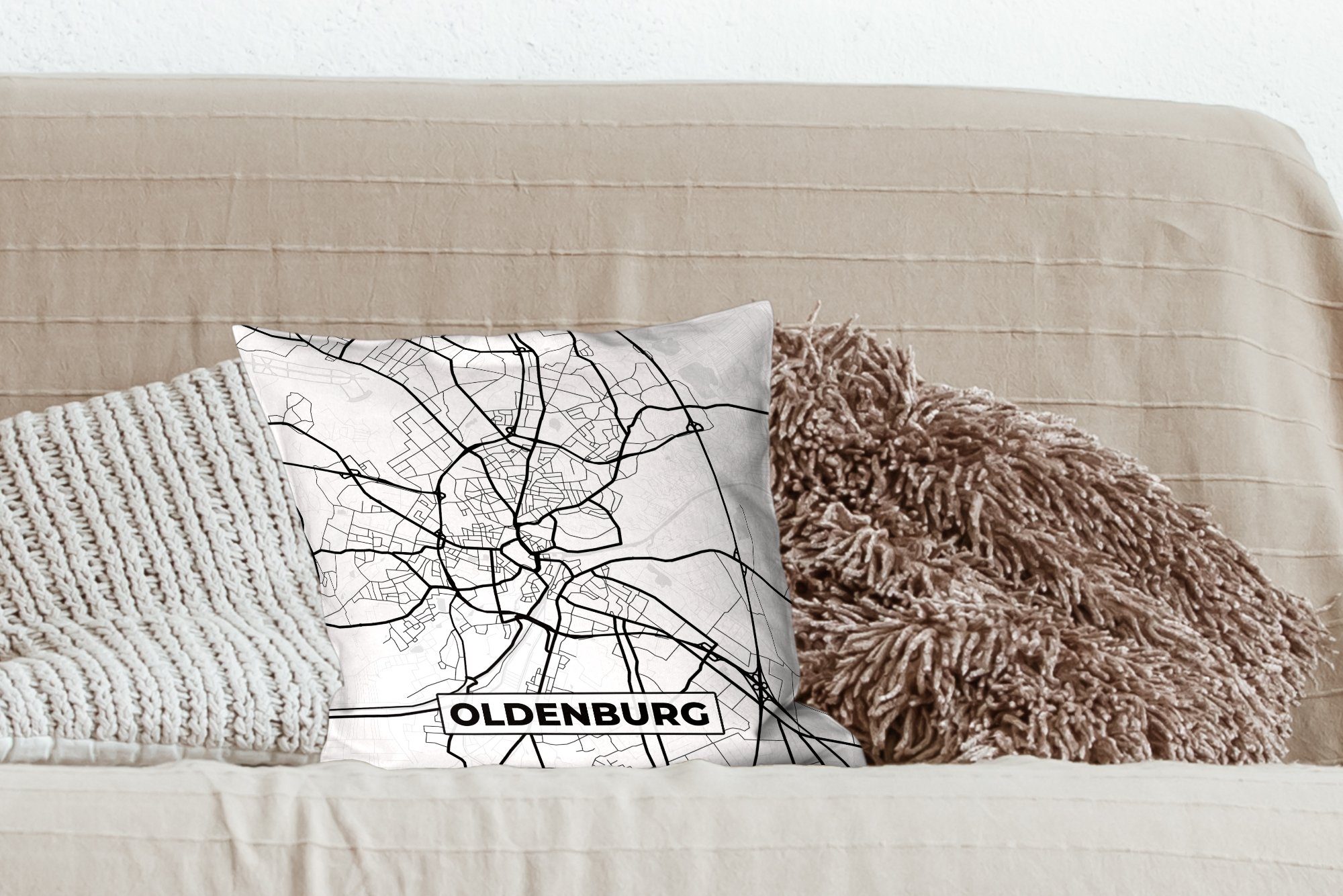 MuchoWow Dekokissen Stadtplan Wohzimmer, Sofakissen von mit - Oldenburg Karte, Füllung Schlafzimmer, Stadtplan - Deko, Zierkissen für