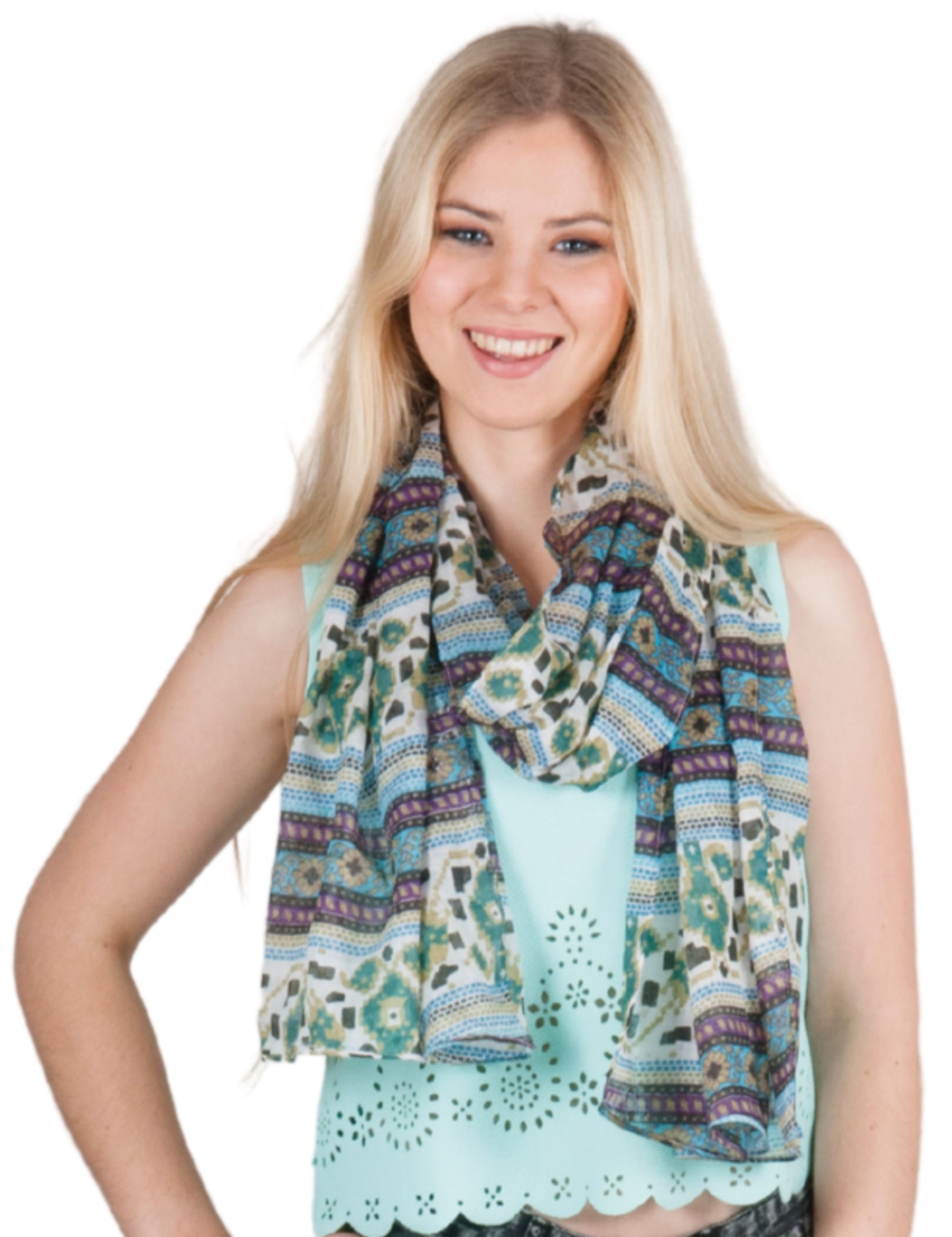 Sunsa Halstuch Damen Schal Tuch. Baumwolle Halstuch. Scarf mit Blumen Aufdruck, Blumen & Abstract Aufdruck