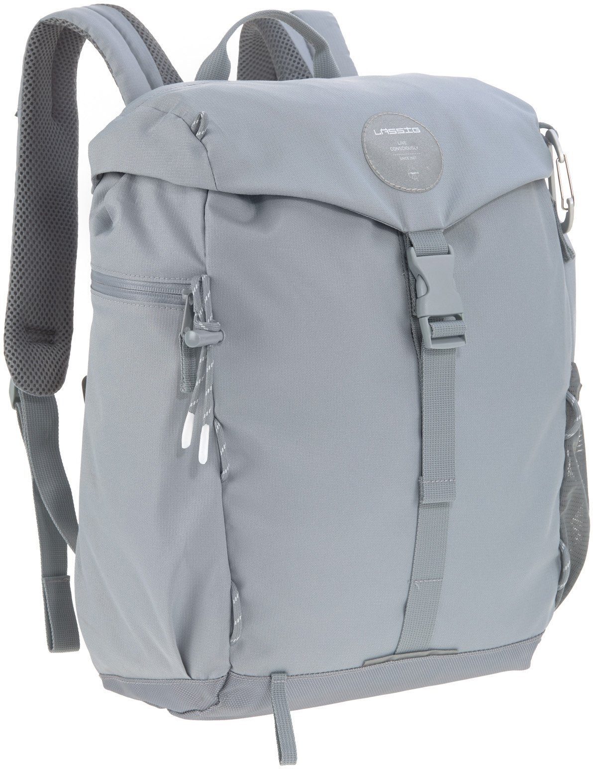 LÄSSIG Wickelrucksack Green Label, Outdoor, recyceltem Teil Grey, Material zum aus vegan; PETA-approved