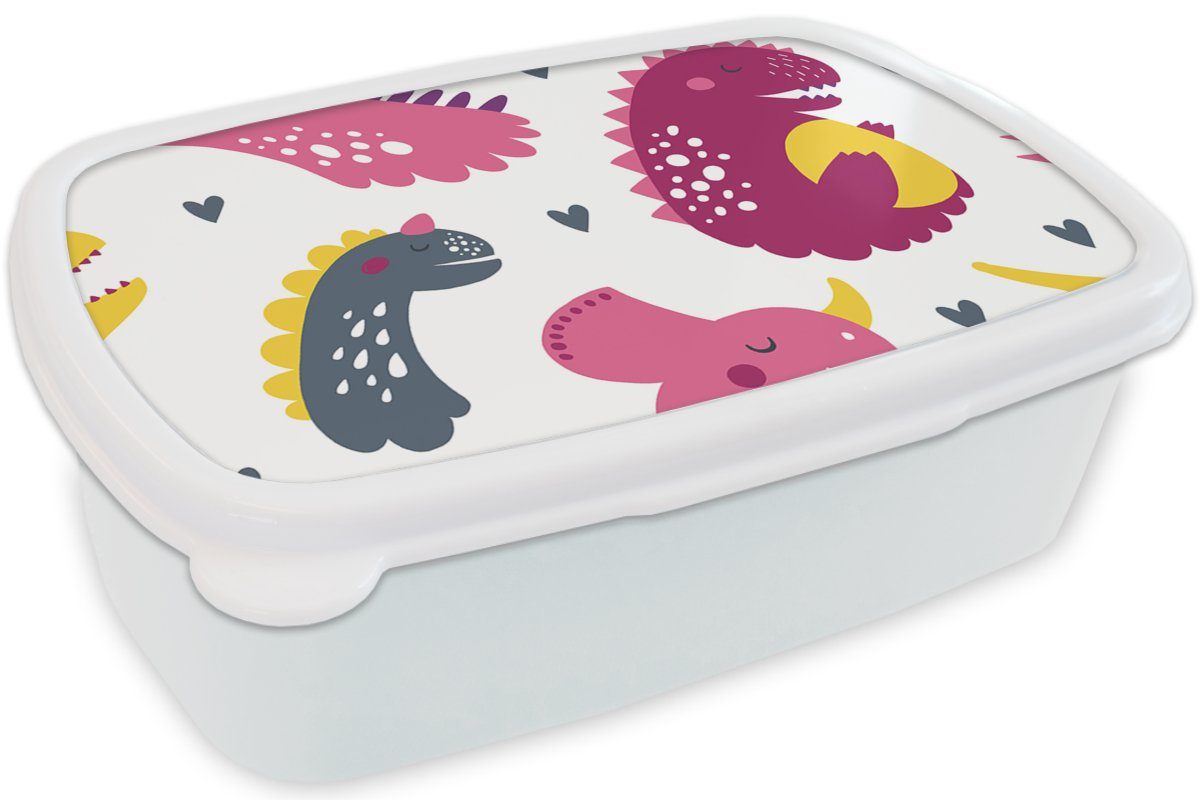 MuchoWow Lunchbox für und Kind weiß und Rosa für Muster - Erwachsene, - (2-tlg), Brotdose, Kunststoff, Mädchen Kinder Brotbox Dino Mädchen, - Jungs 