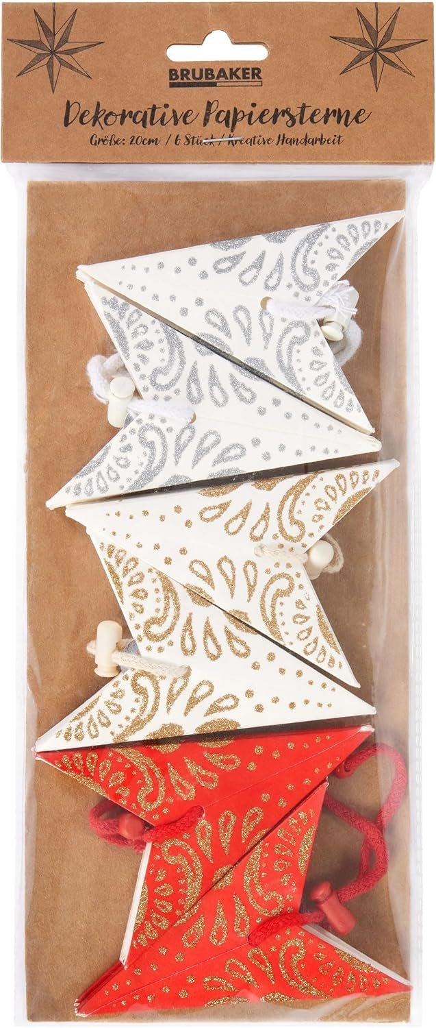 BRUBAKER Papiersterne 6 Weihnachtssterne - cm Weihnachten Sterne, Großer 20 - und und Rot Faltsterne Papier für Weiß Weihnachtsbaum Fenster Dekoration Christbaumschmuck
