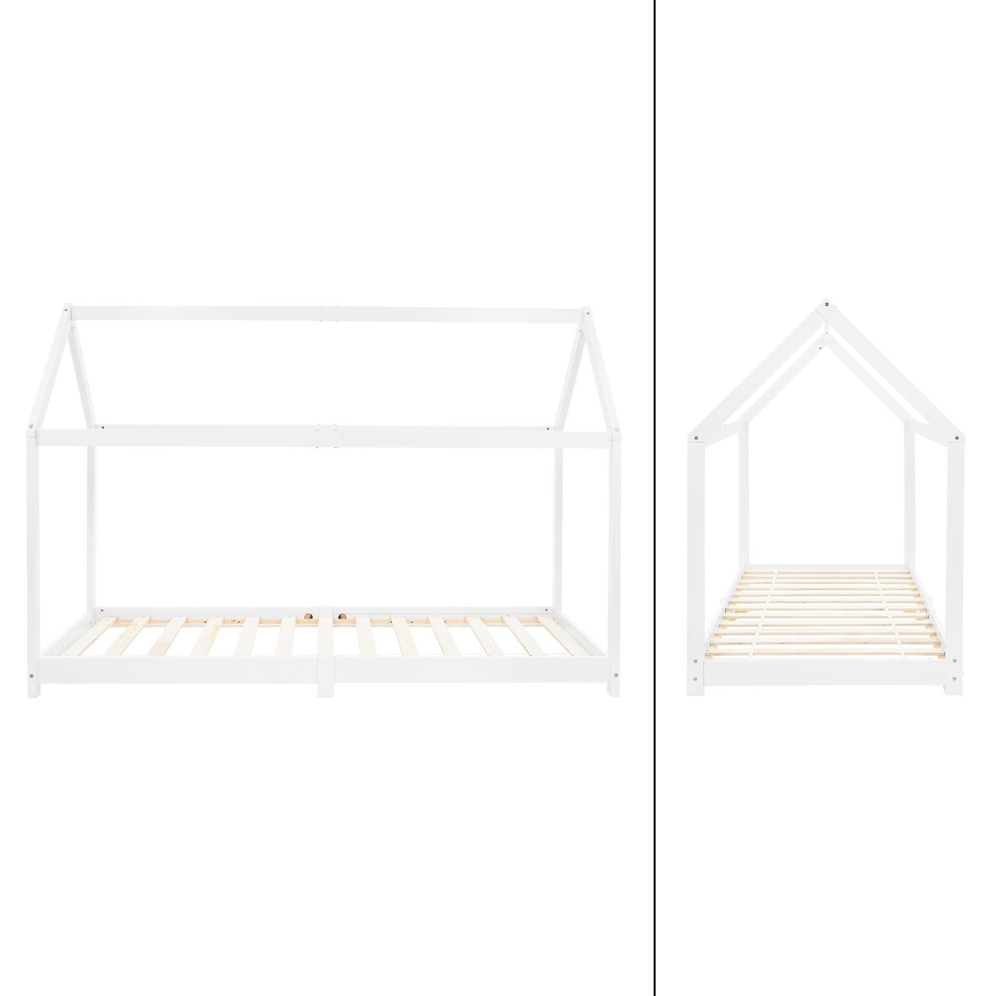 mit Kinderbett und Dach aus ML-DESIGN Lattenrost inkl. cm Matratze Kinderbett 90x200 Weiß
