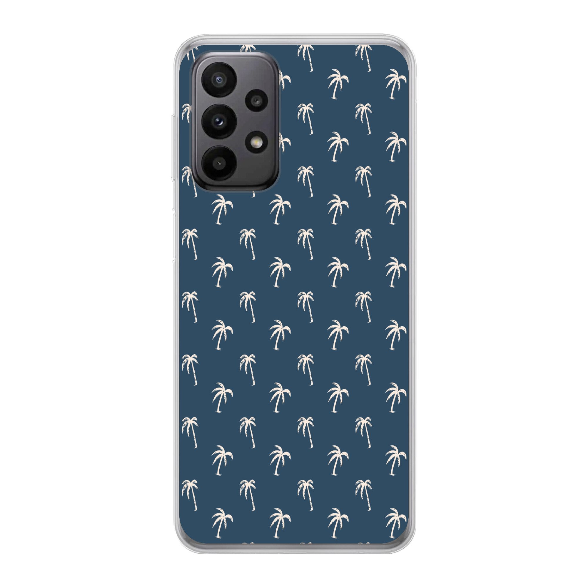 MuchoWow Handyhülle für Samsung Galaxy A23 5G Palmenmuster - Blau - Beige - Sommer, Smartphone-Bumper, Print, Handy Schutzhülle Dünn