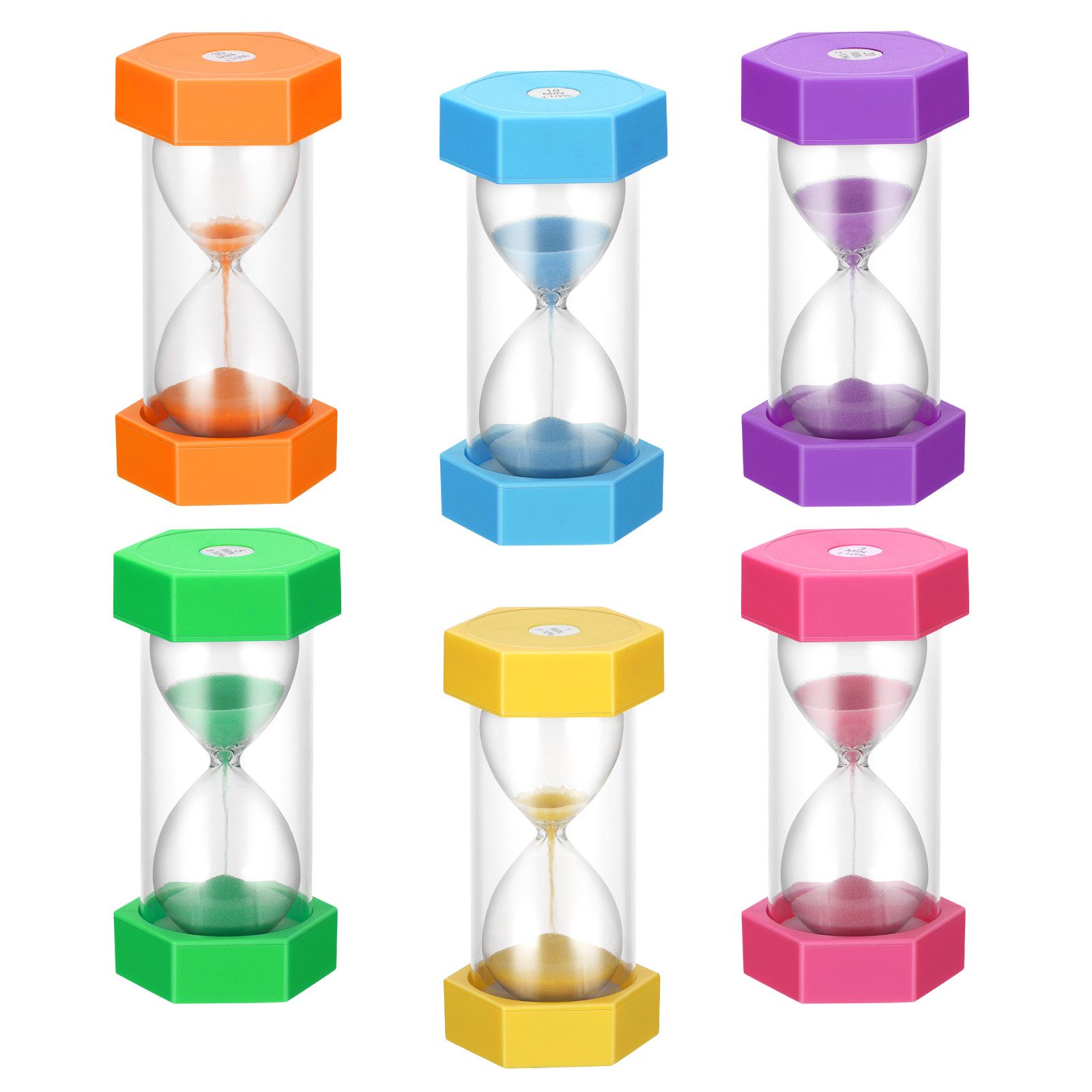 BlingBin Sanduhr 6 Stück Bunter Sanduhren für Kinder,Farbtimer, Zeitmesser Sanduhren Sanduhren Set 1/3/5/10/15/30 Minuten Geeignet für Küche, Zuhause