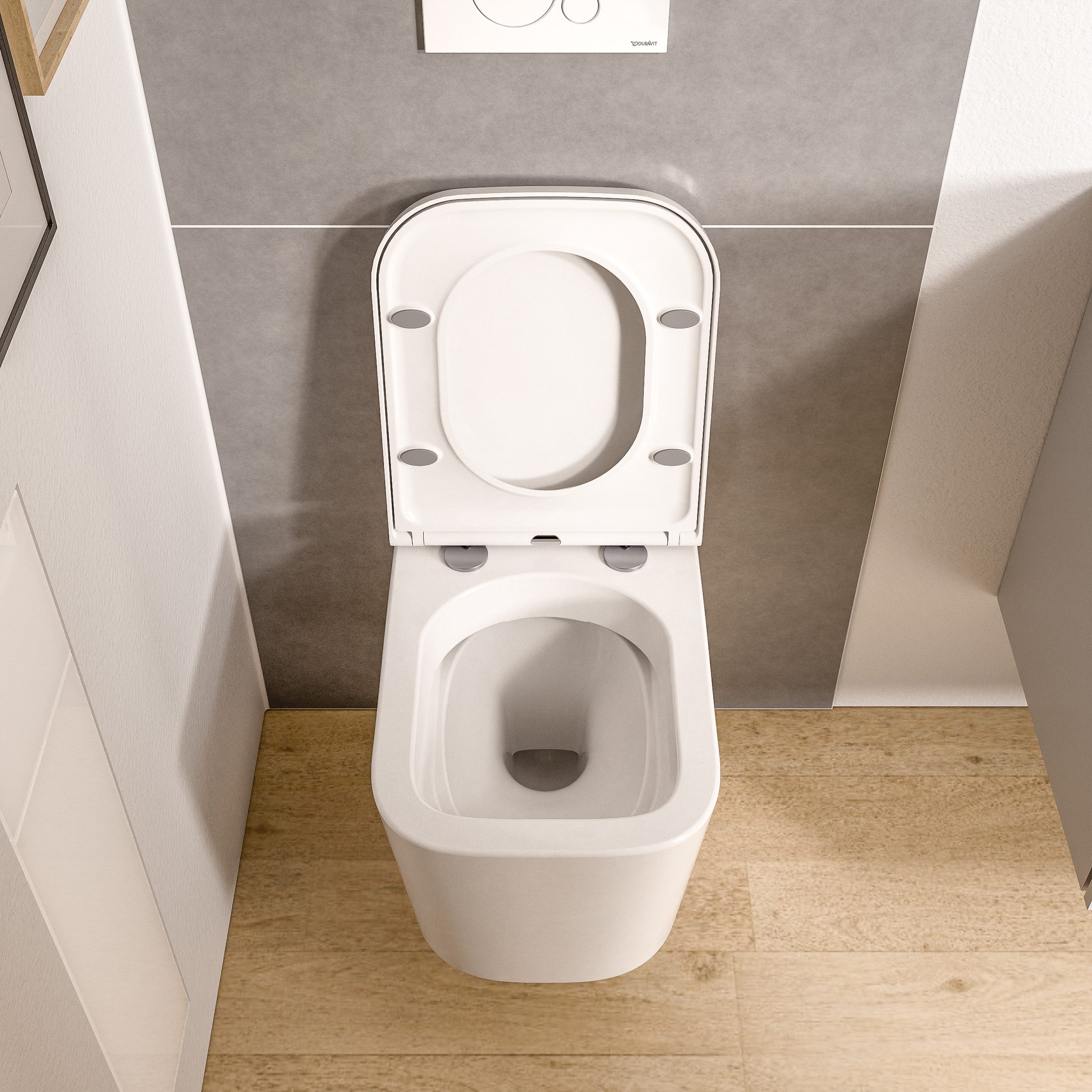 Bernstein Tiefspül-WC LAVOA, Wandhängend, Wand-WC Set eckig Weiß glänzend Spülrandlos Softclose