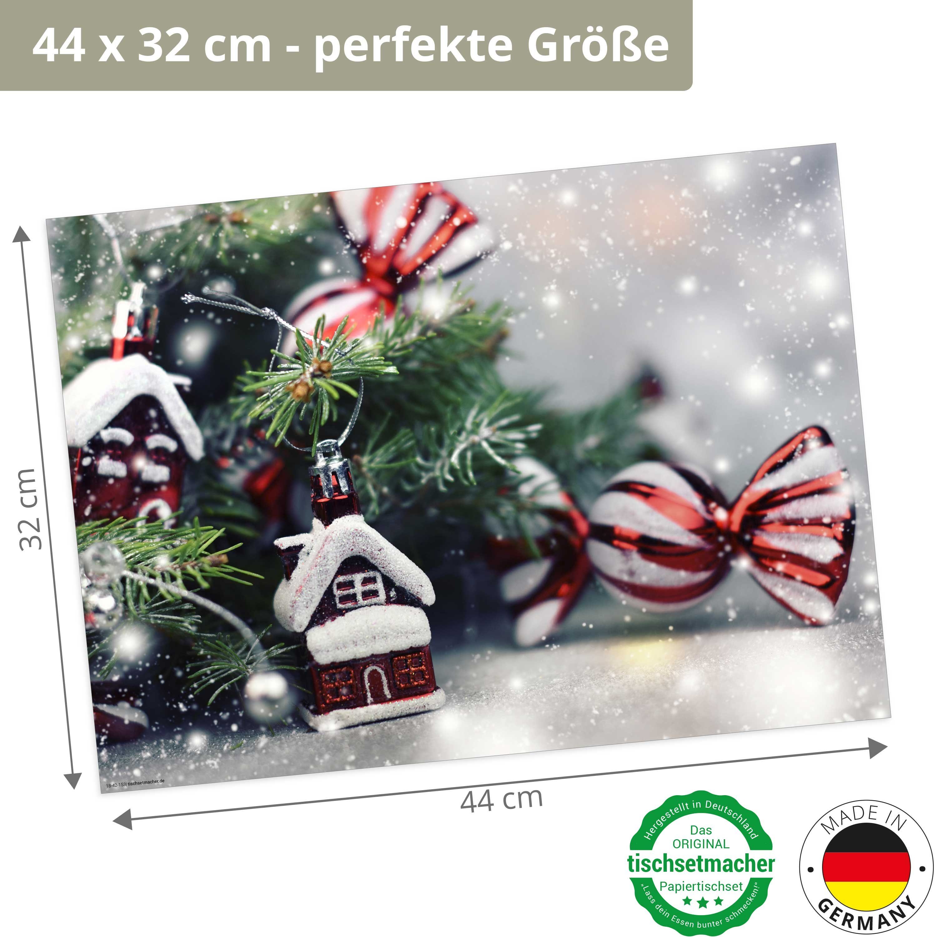 44 cm in & Weihnachten (aus Platzset, Germany Made Naturpapier in 12-St., Christbaumschmuck, - 32 I / Tischsets Tannenzweige Tischsetmacher, Aufbewahrungsmappe, x Platzsets grün), -