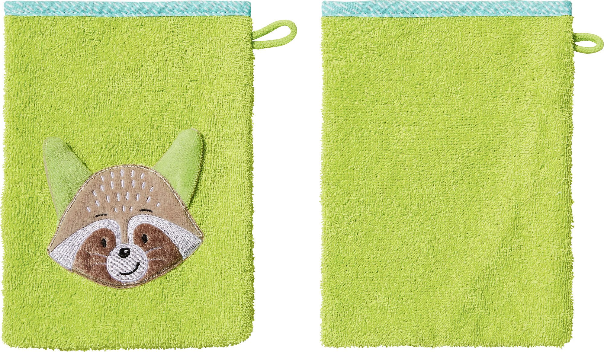 Erwin Müller Waschhandschuh Kinder-Waschhandschuh "Waschbär" 2er-Pack, Walk-Frottier Uni