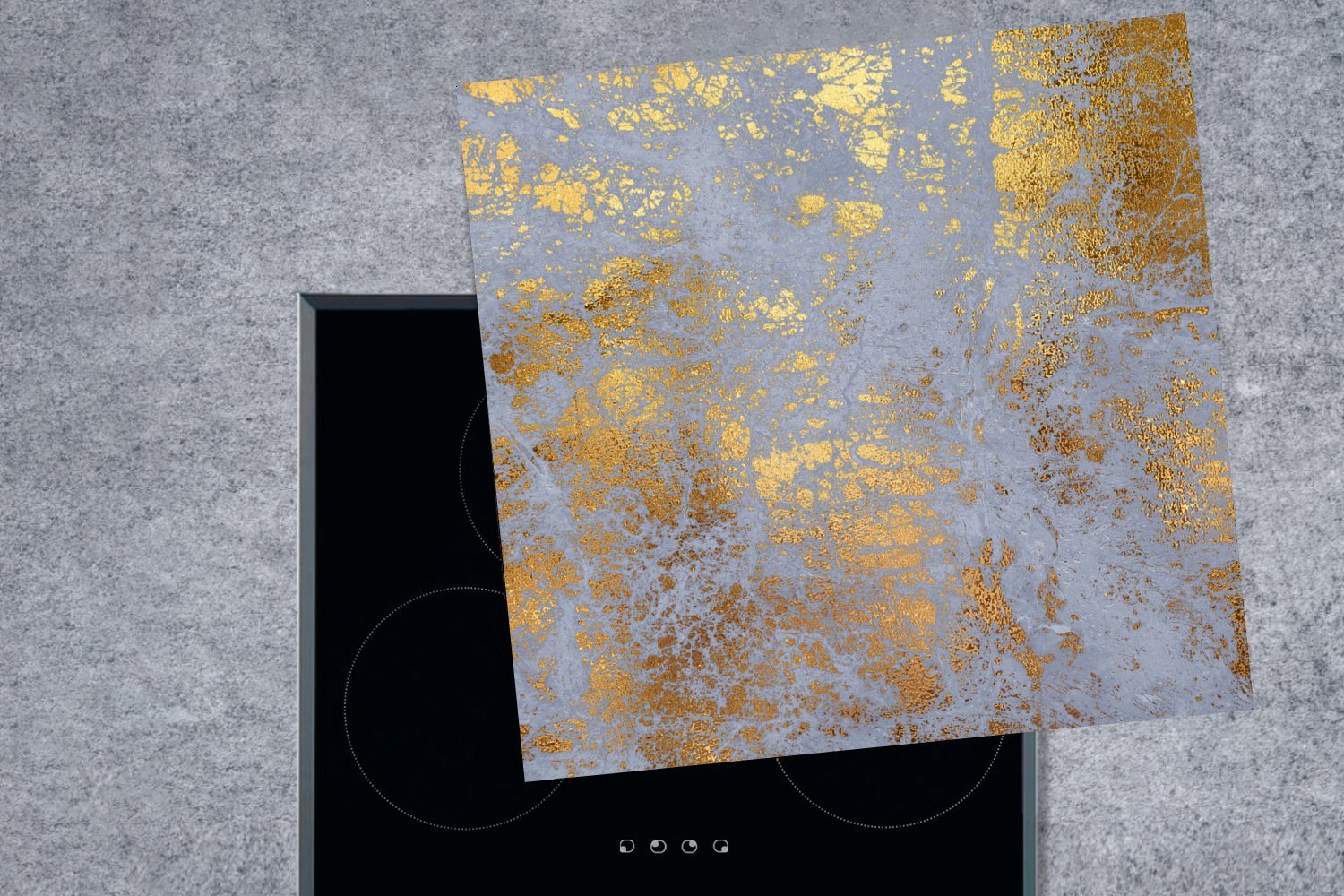 MuchoWow Herdblende-/Abdeckplatte Marmor - Arbeitsplatte cm, Ceranfeldabdeckung, - 78x78 Luxus, Vinyl, (1 Blau für Gold - küche tlg)