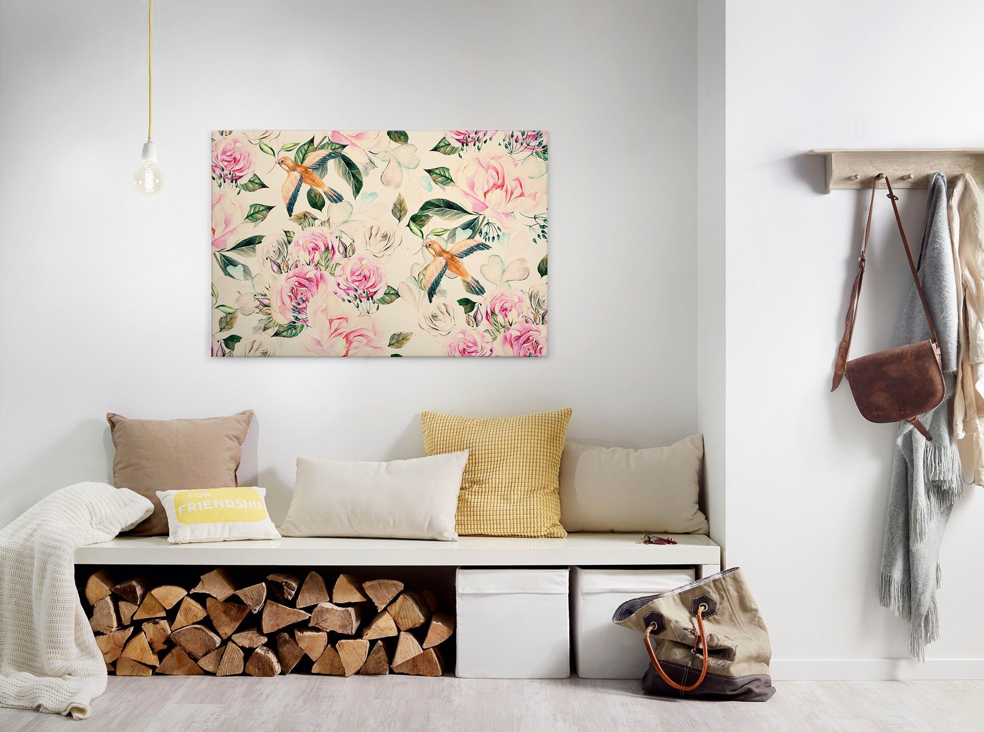 A.S. Création Leinwandbild Paradise, Blumen, Kinder, Kunst (1 St), Landhaus Keilrahmen Blumen Rosen Blümchen Leinwand-Bild Wohnzimmer
