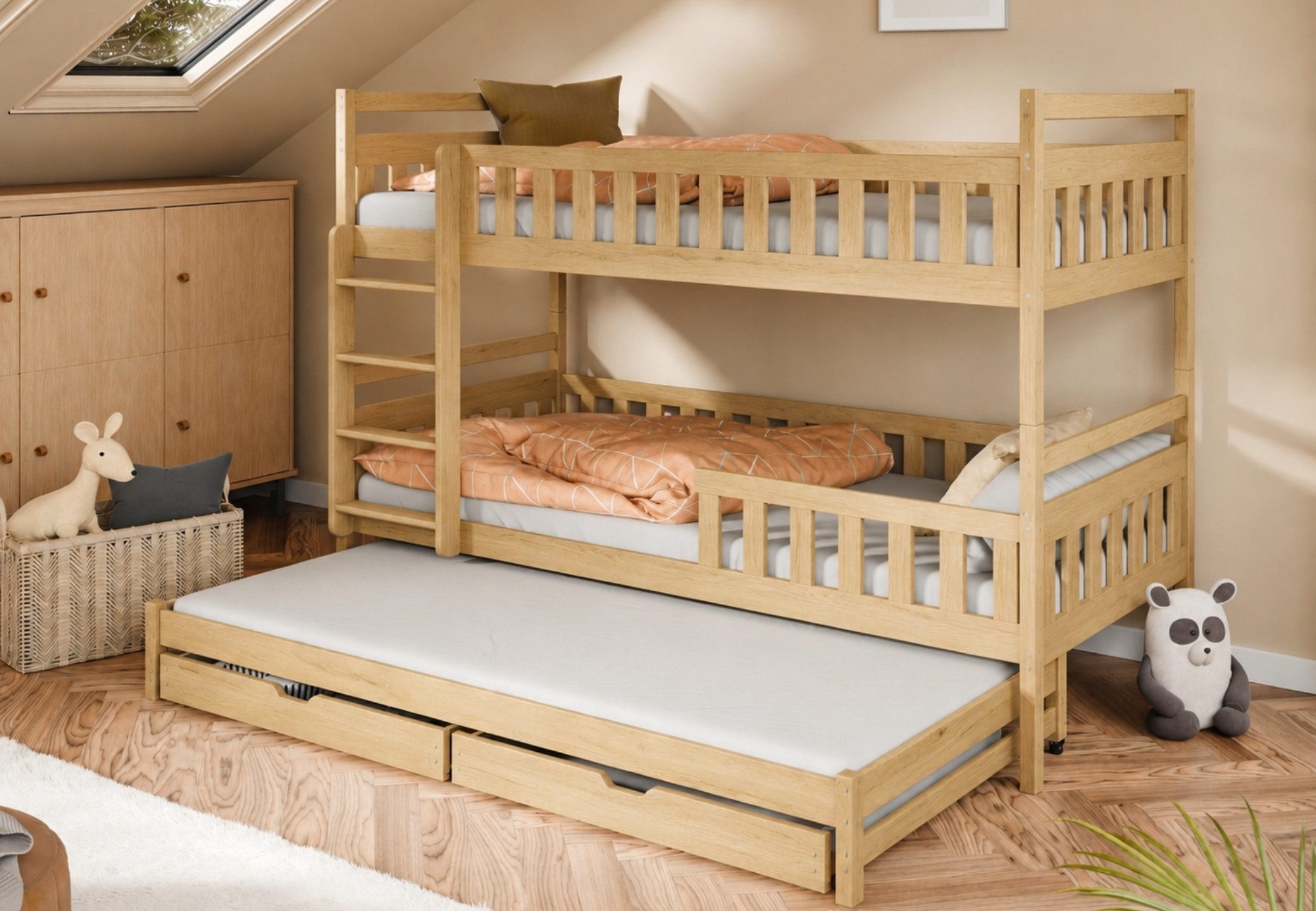Etagenbett Hochbett Stockbett Kinderbett 90x200 cm mit Ausziehbett und Schubladen