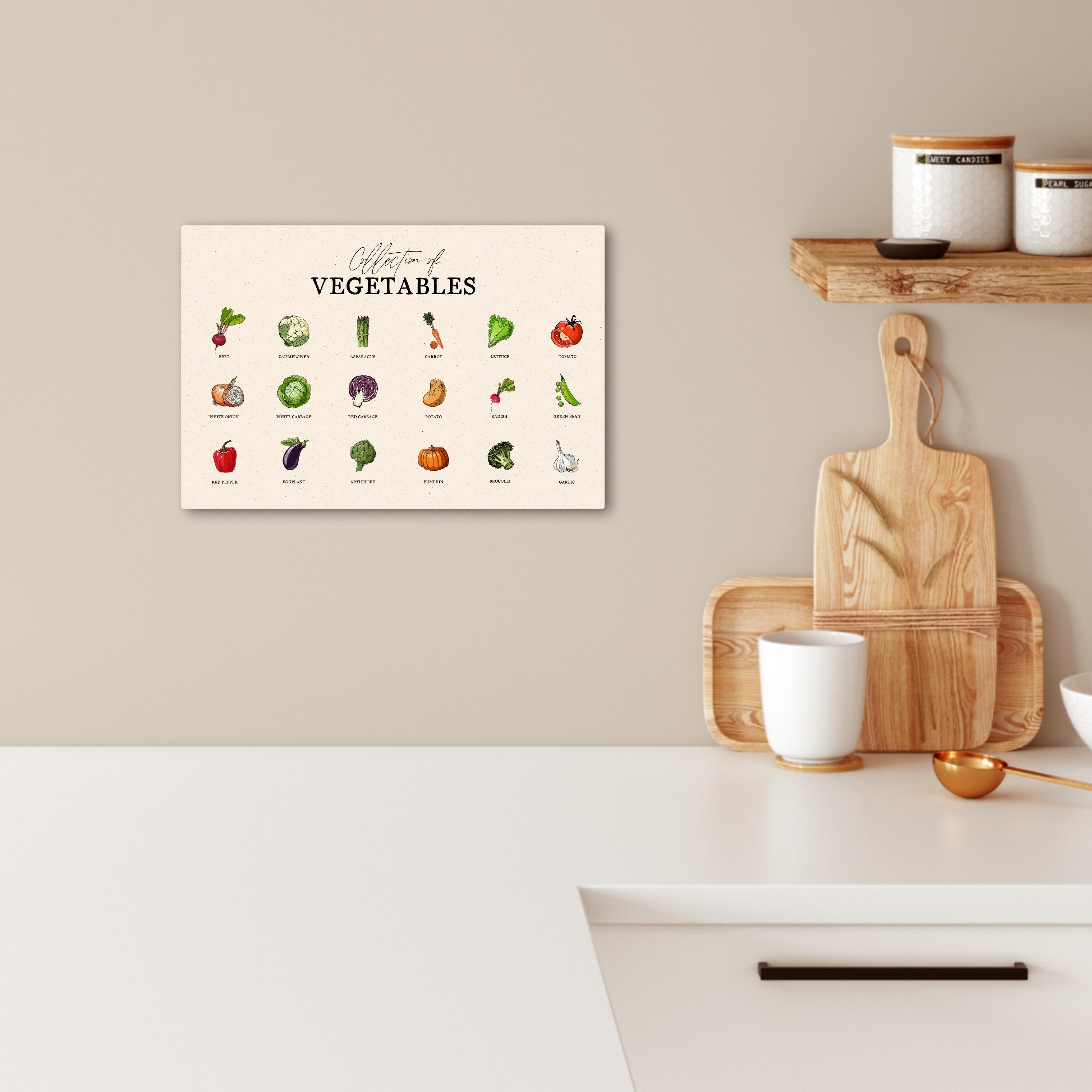 OneMillionCanvasses® Leinwandbild Gemüsesorten - Farbenfroh - Lebensmittel - Vintage - Beige, Fotodruck (1 St), Wandbilder für Esszimmer, Wanddeko Bilder Küche, – Bild 2 von 3
