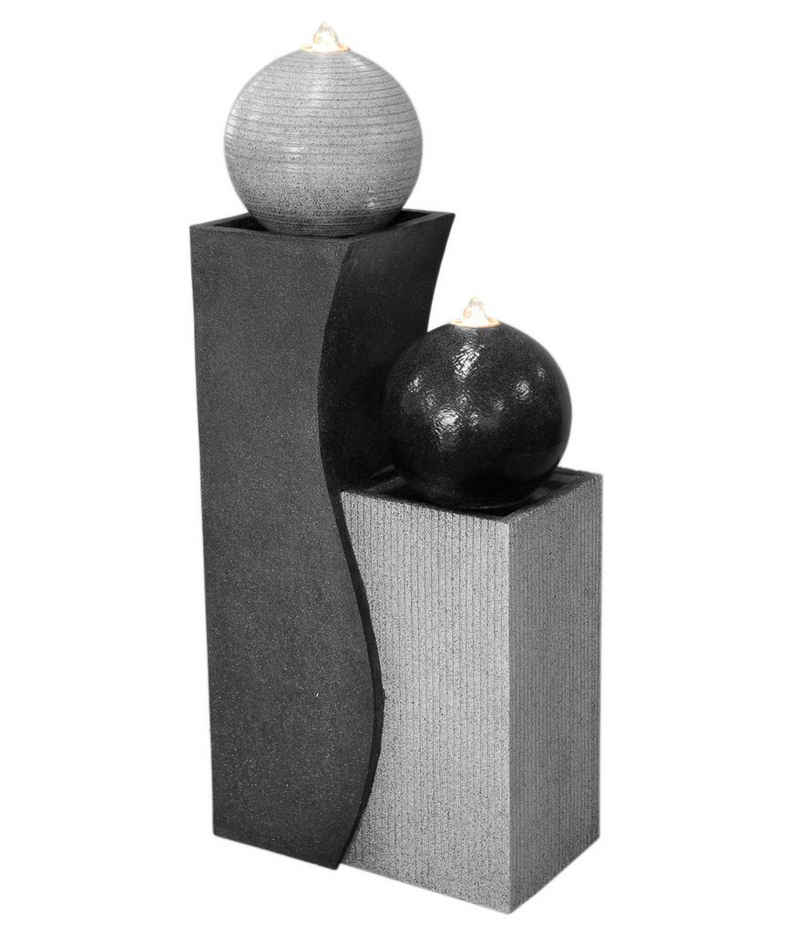 Dehner Gartenbrunnen Ying Yang LED, ca. 94 x 41.5 x 24 cm, Polyresin, 41,5 cm Breite, ästhetisches Kunststein-Wasserspiel inkl. Beleuchtung, Pumpe und Trafo