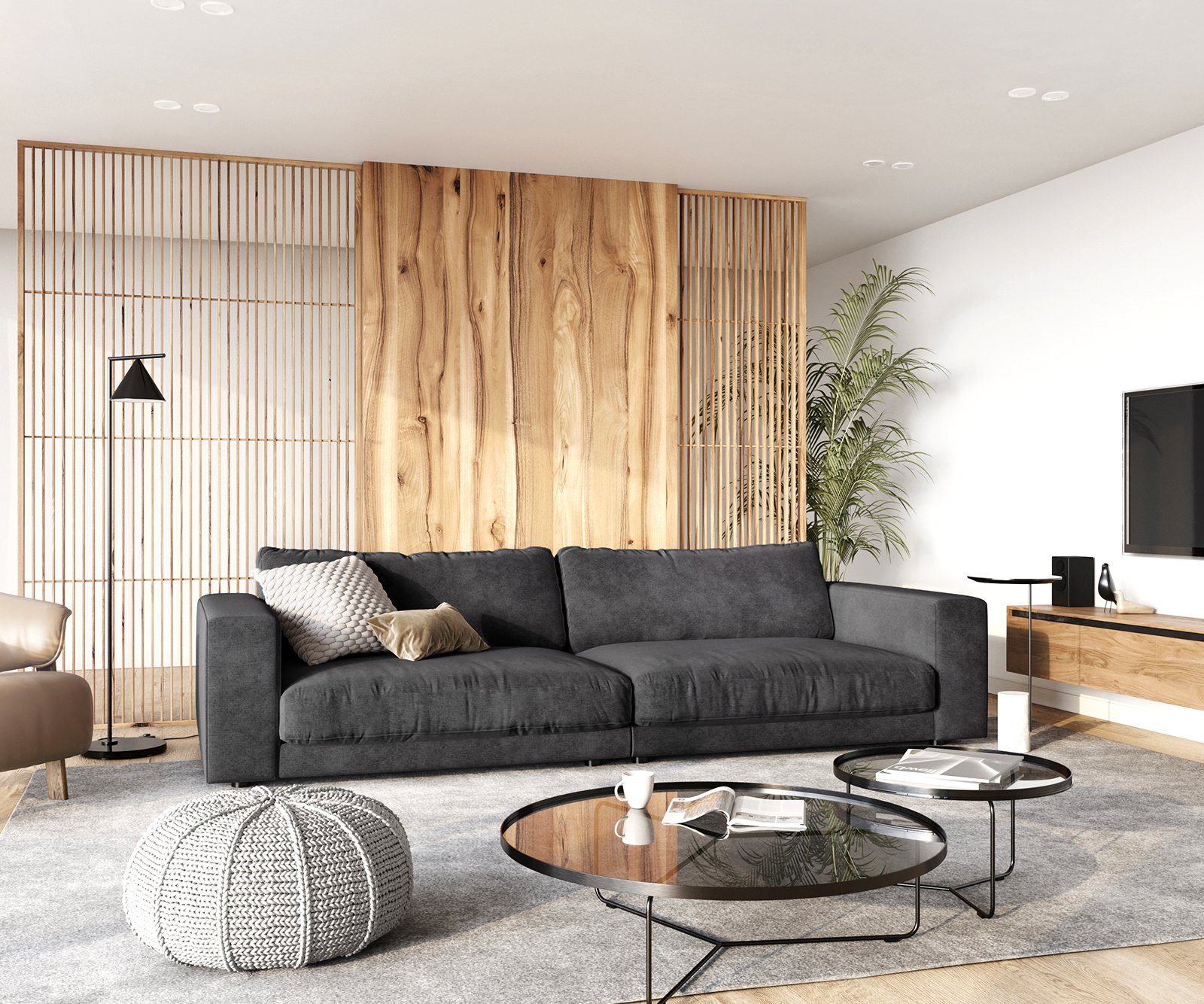 DELIFE Big-Sofa Cubico, Strukturstoff Grau 290x120 cm Big-Sofa