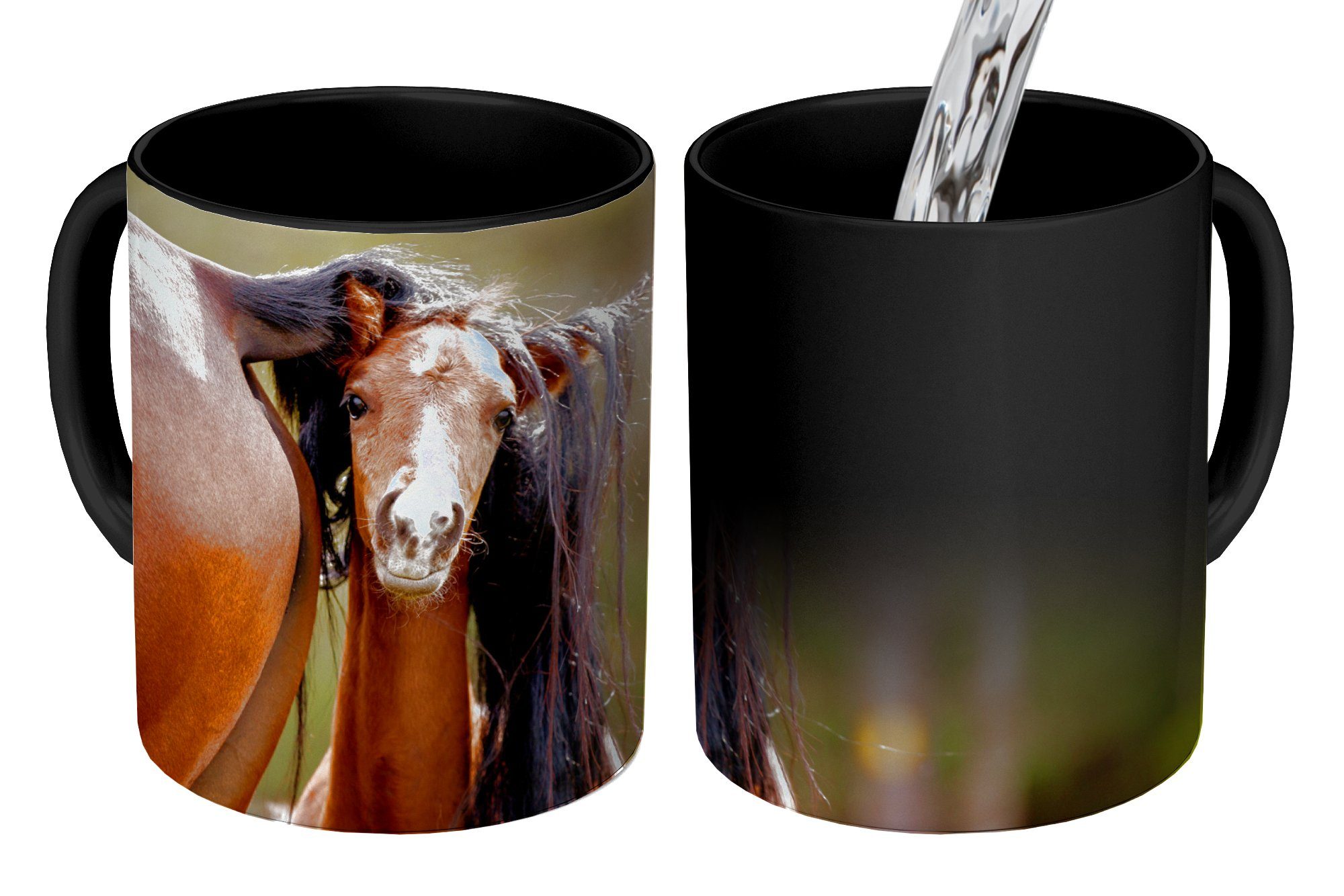 MuchoWow Tasse Teetasse, - Geschenk Natur Farbwechsel, - Pferde Keramik, Kaffeetassen, Braun, Zaubertasse